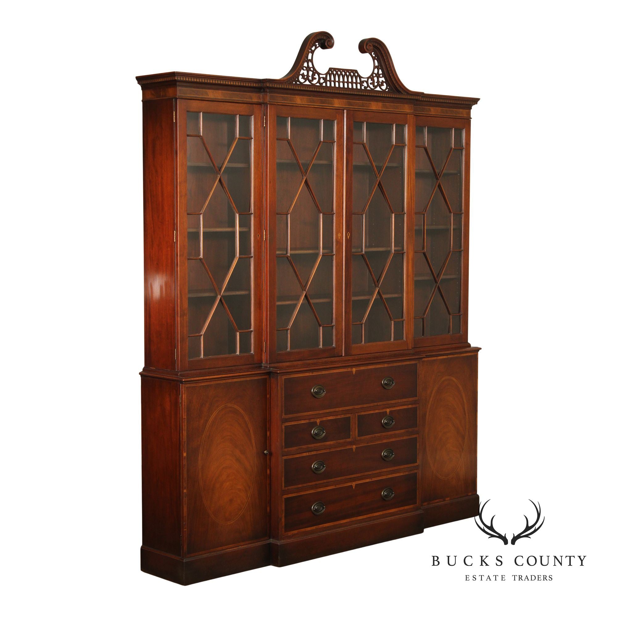 Baker Furniture Vintage Georgian Style Mahogany Breakfront Bookcase