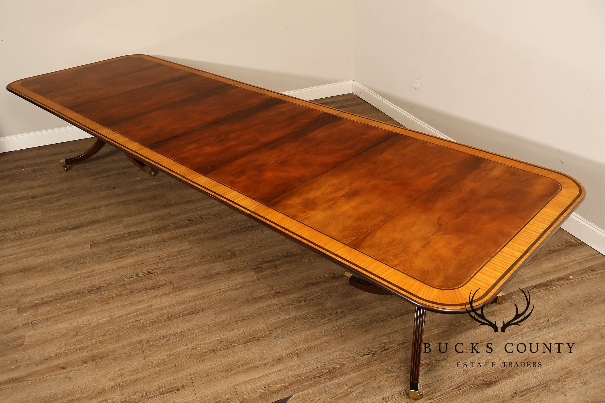 Baker Stately Homes Mahogany Double Pedestal Extendable Dining Table