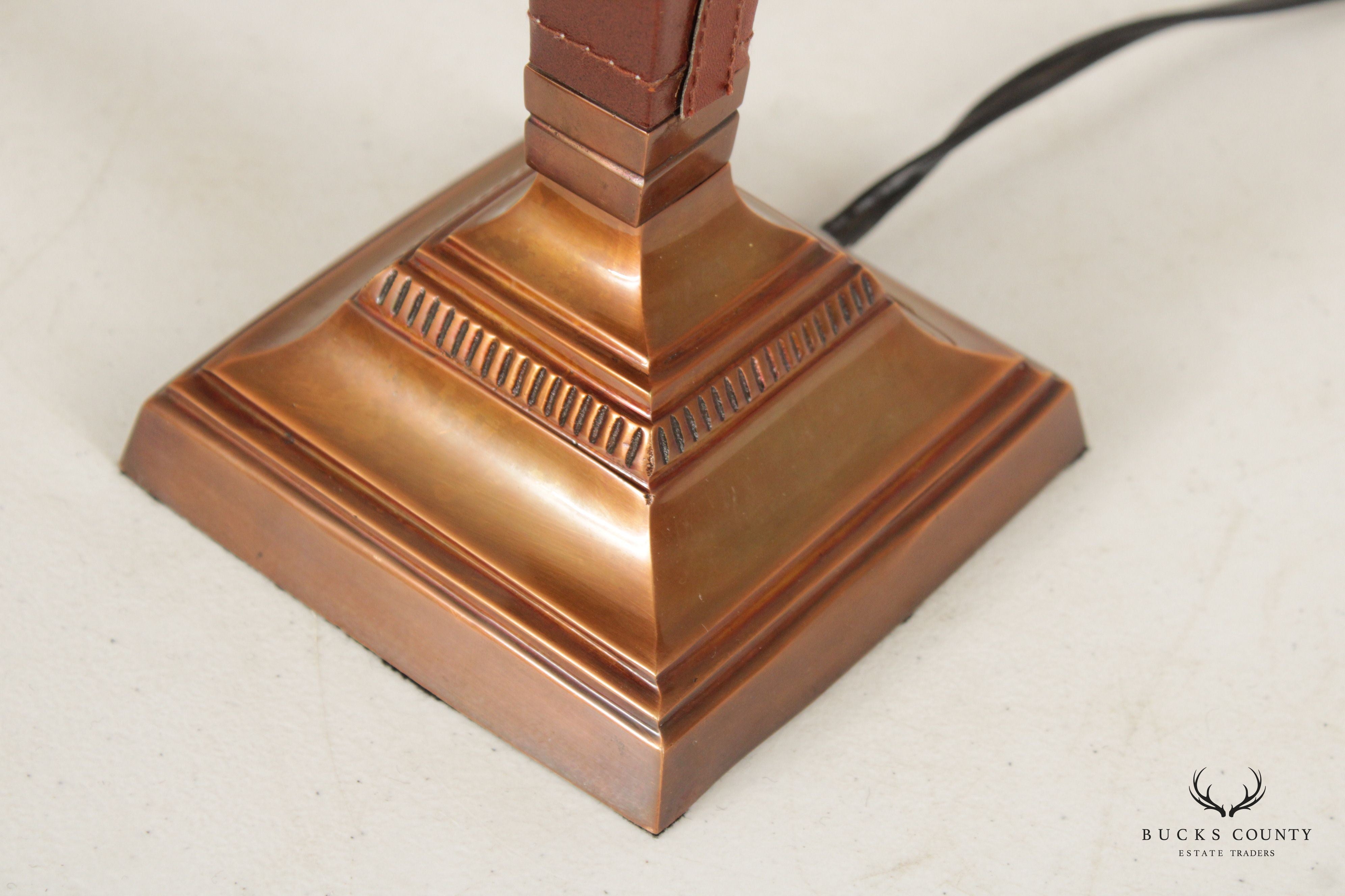 Vintage Leather Wrapped Copper Table Lamp