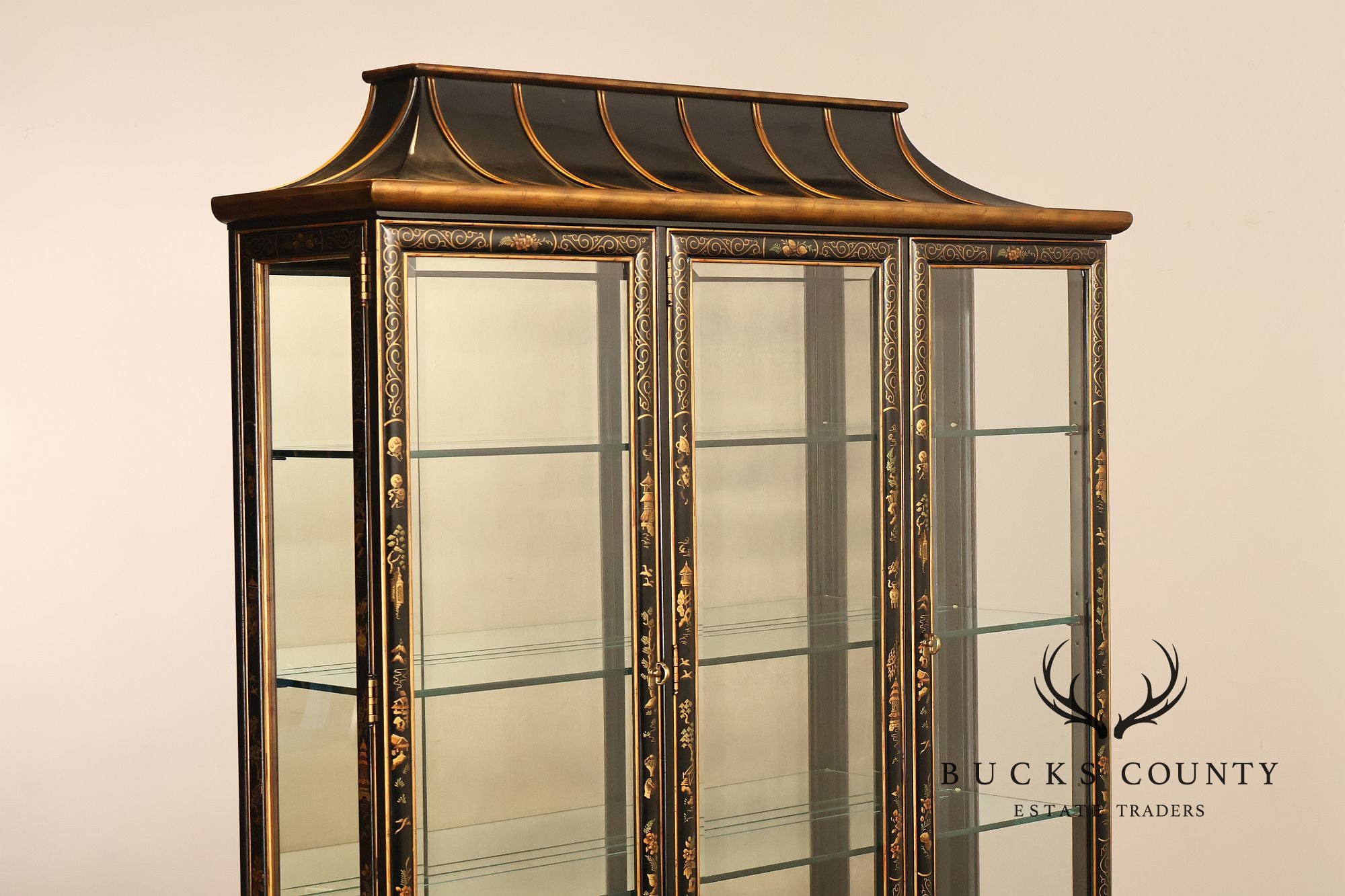 Drexel Heritage Et Cetera Asian Chinoiserie Hand Painted Lighted China Display Cabinet