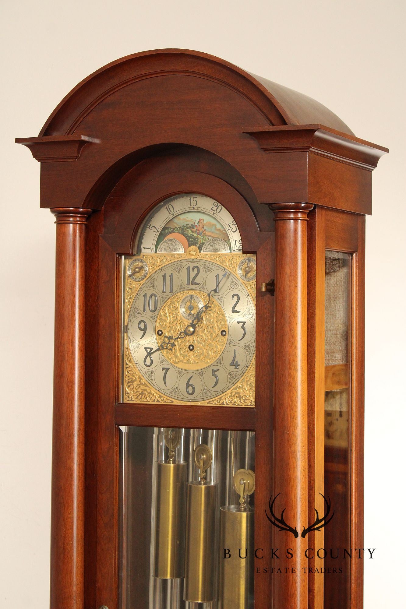 Herschede Antique Mahogany 9 Tube Grandfather Hall Clock