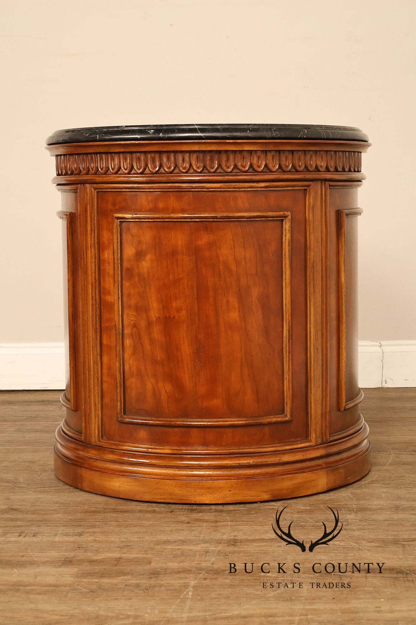 Bernhardt French Regency Style Marble Top Round Cabinet Drum Table