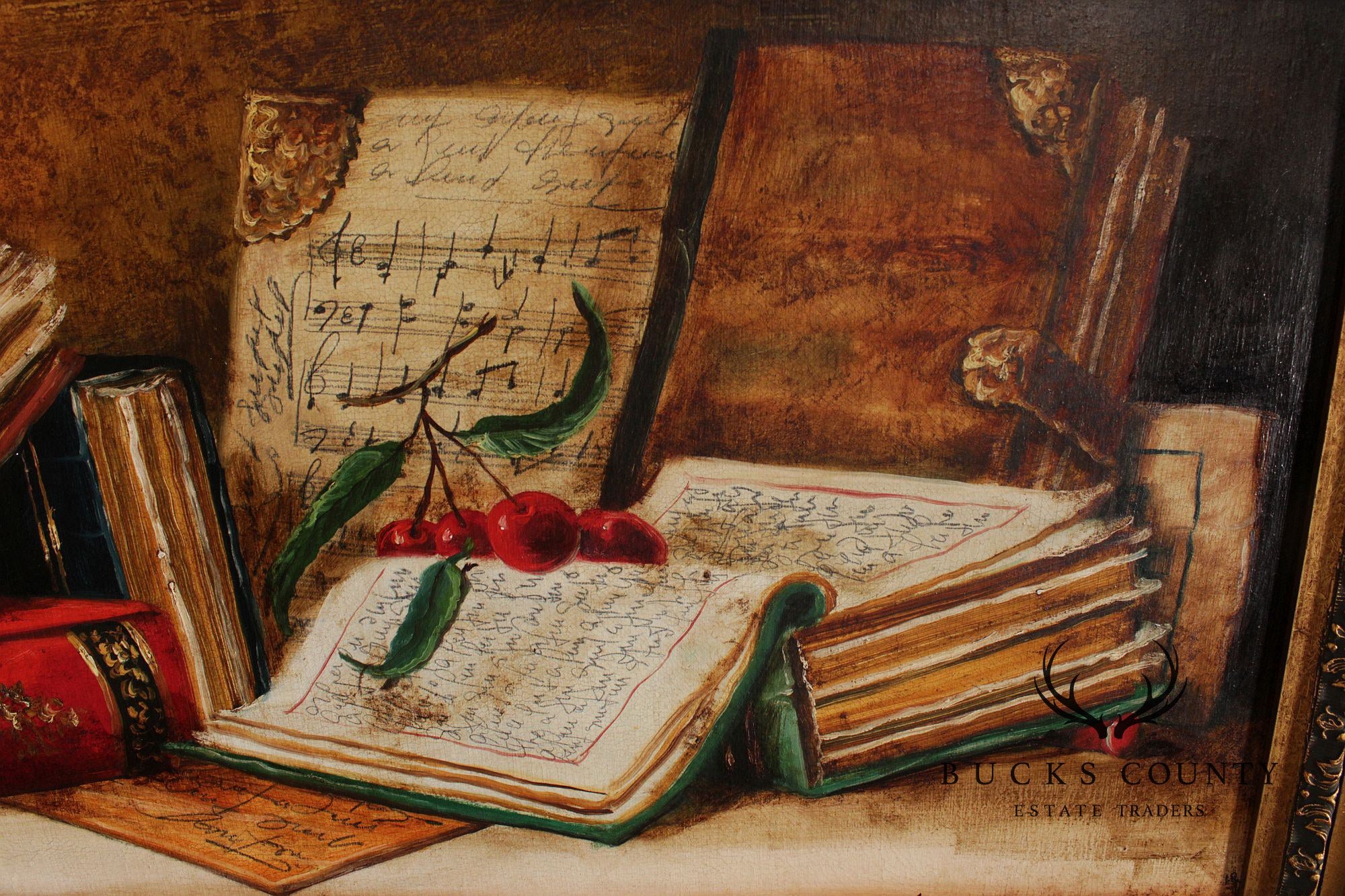 Signed Oil Painting of an 18th Century Workspace