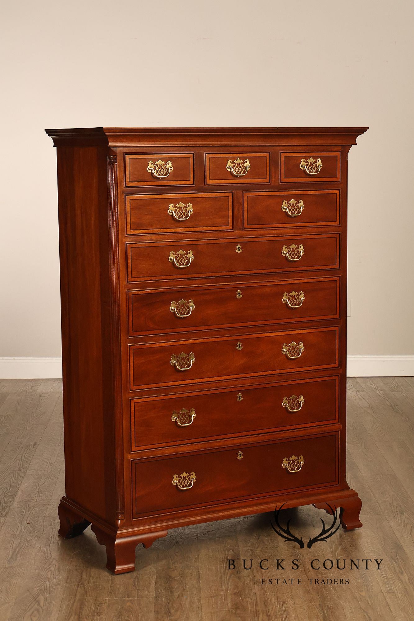Stickley Georgian Style Banded Mahogany Tall Chest
