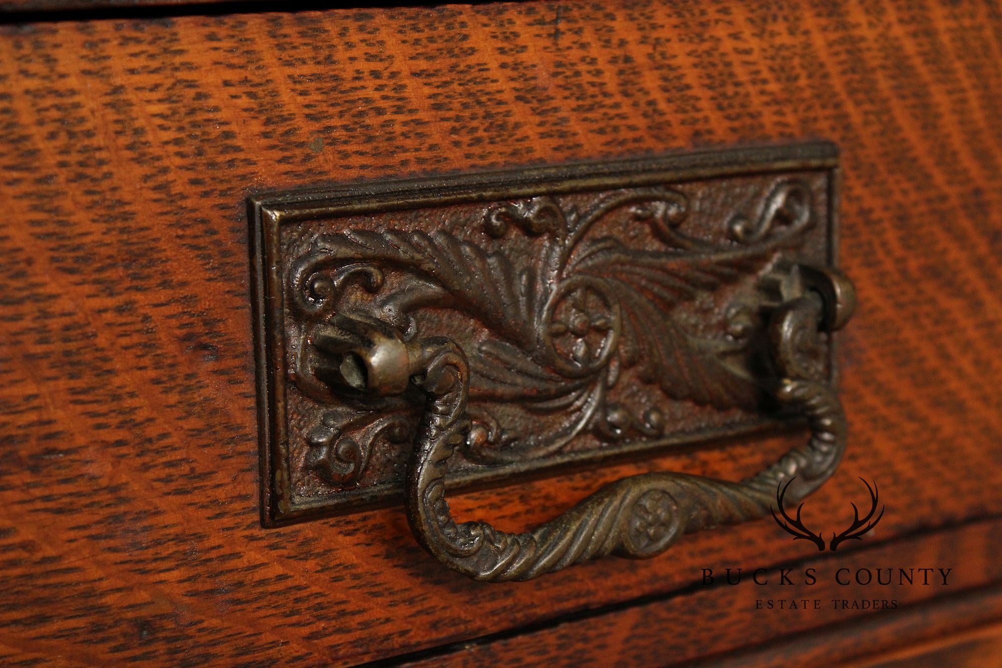 Antique Arts And Crafts Period Carved Oak Secretary Desk Bookcase