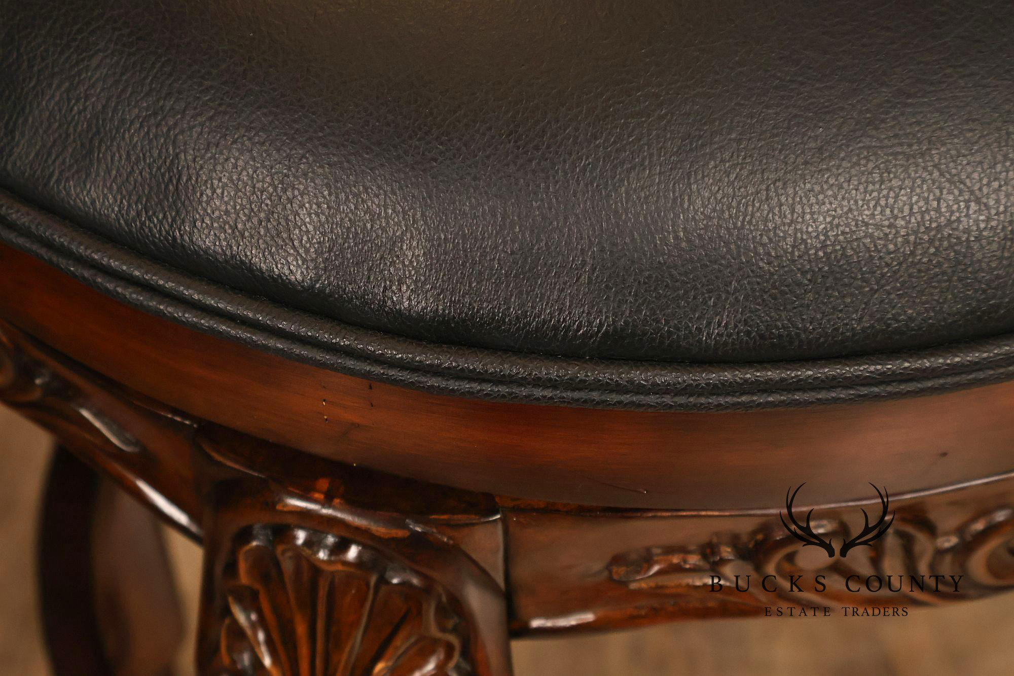 Quality Set Of Four  Carved Mahogany Swivel Bar Stools