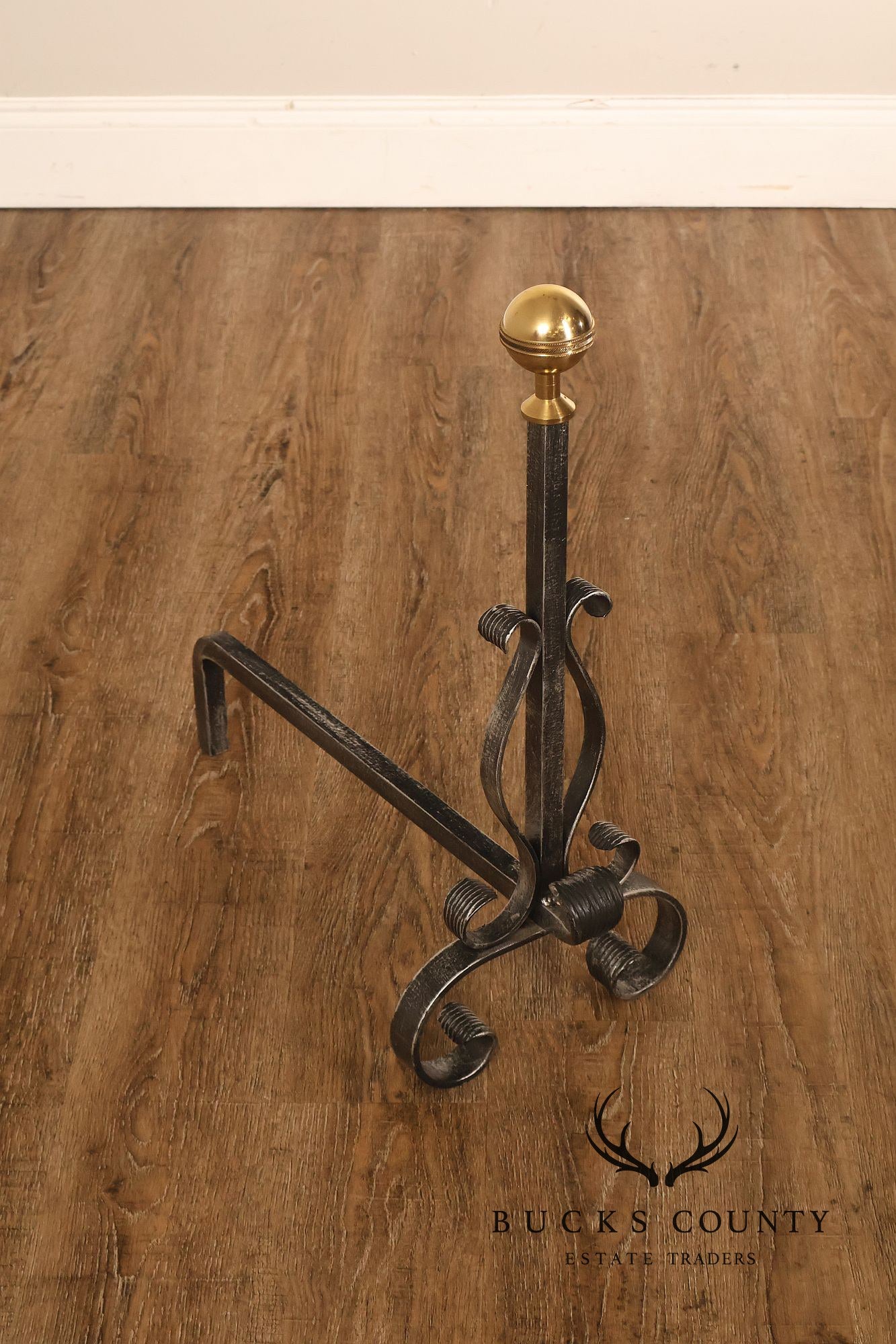 Pair of Italian Wrought Iron And Brass Fireplace Andirons
