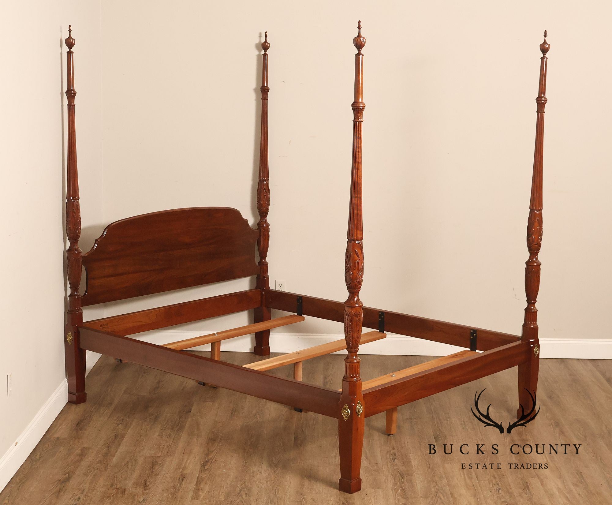 Stickley Queen Size Cherry Rice Carved Poster Bed