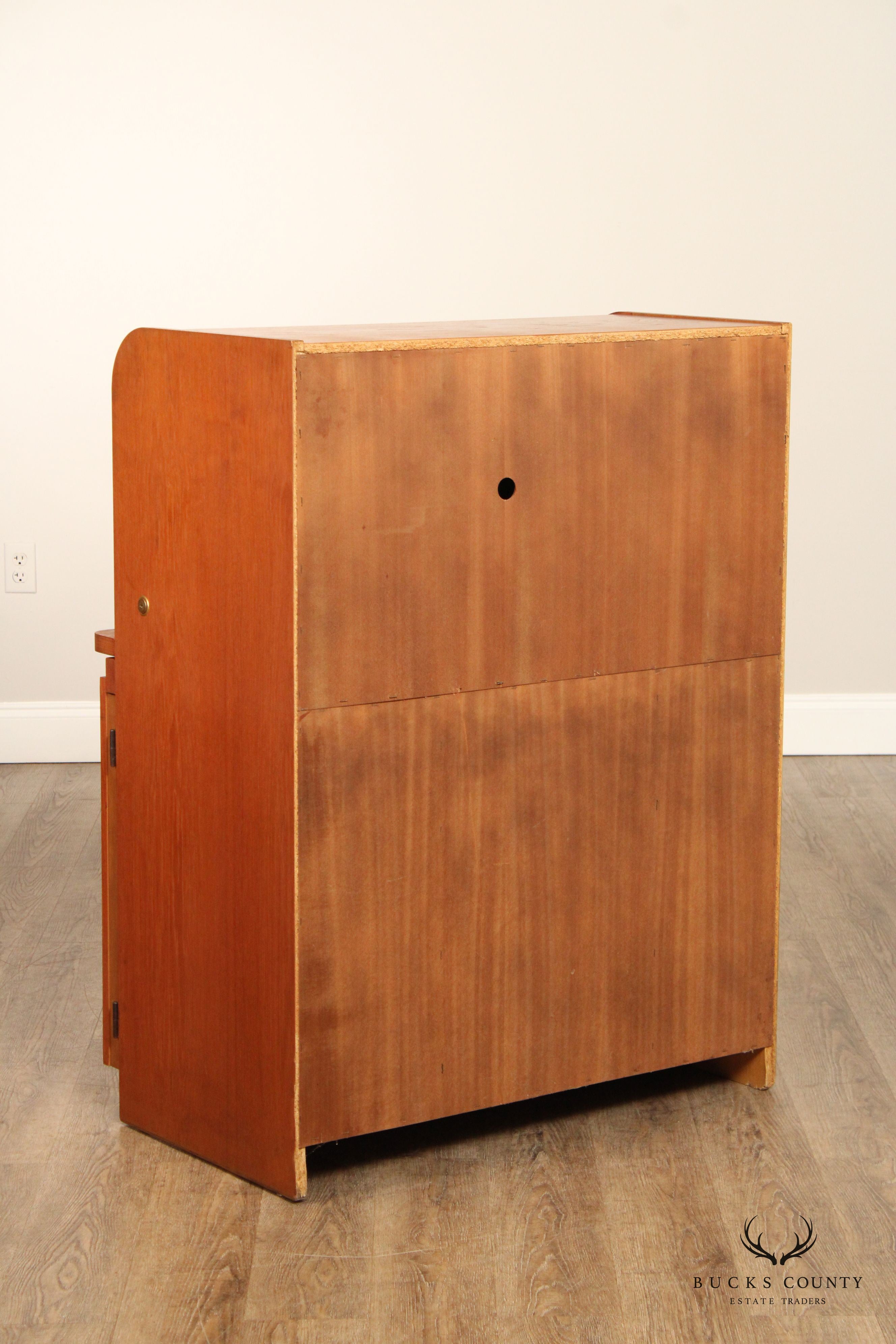 Danish Modern Vintage Teak Roll Top Bar Cabinet or Secretary Desk