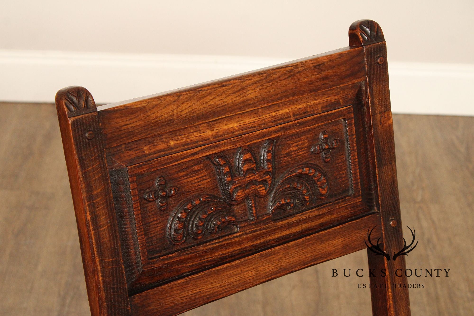 Jamestown Lounge Feudal Oak Pair of Carved Side Chairs