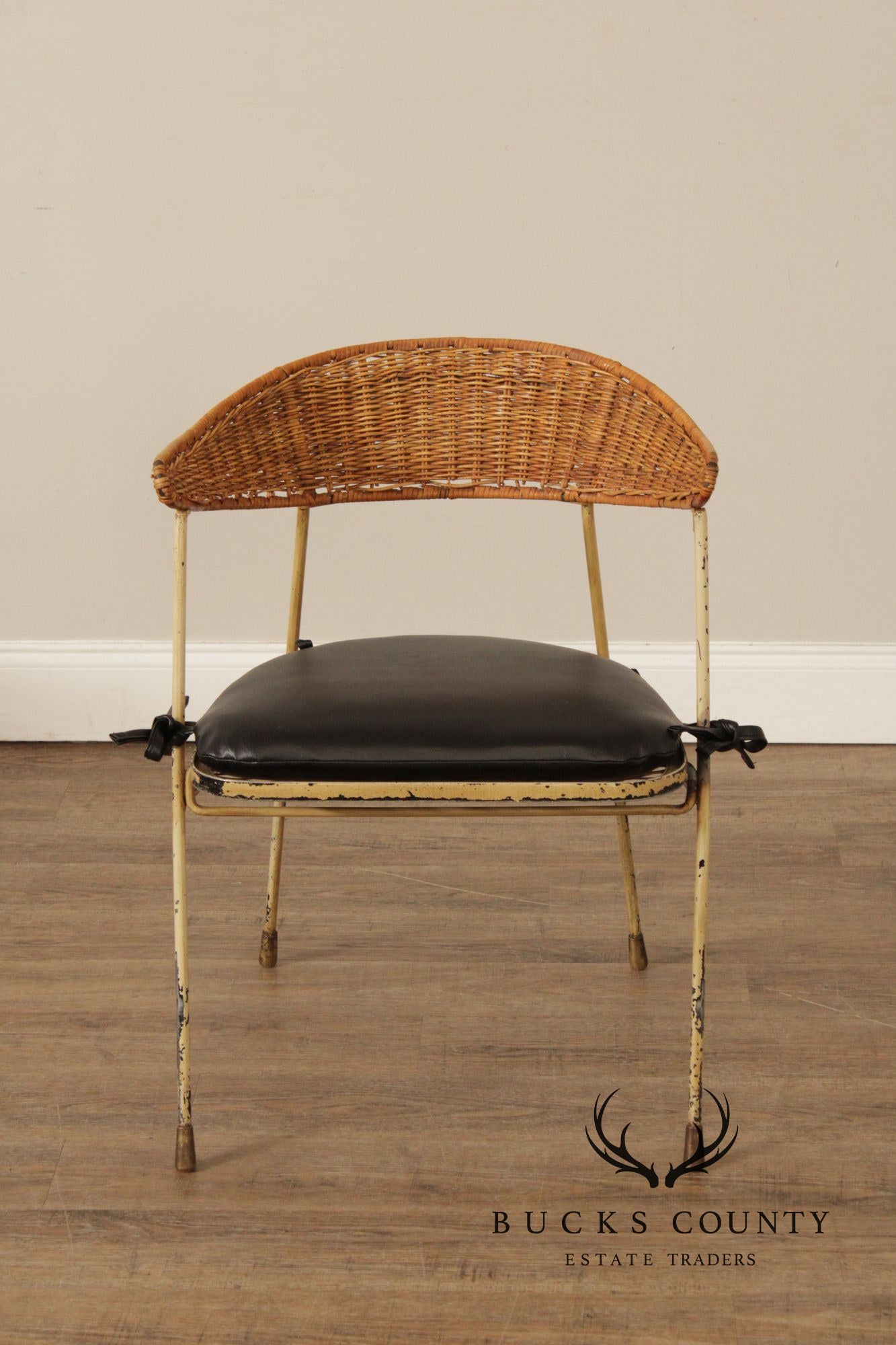 Salterini Mid Century Modern Set of Four Wicker And Iron Side Chairs