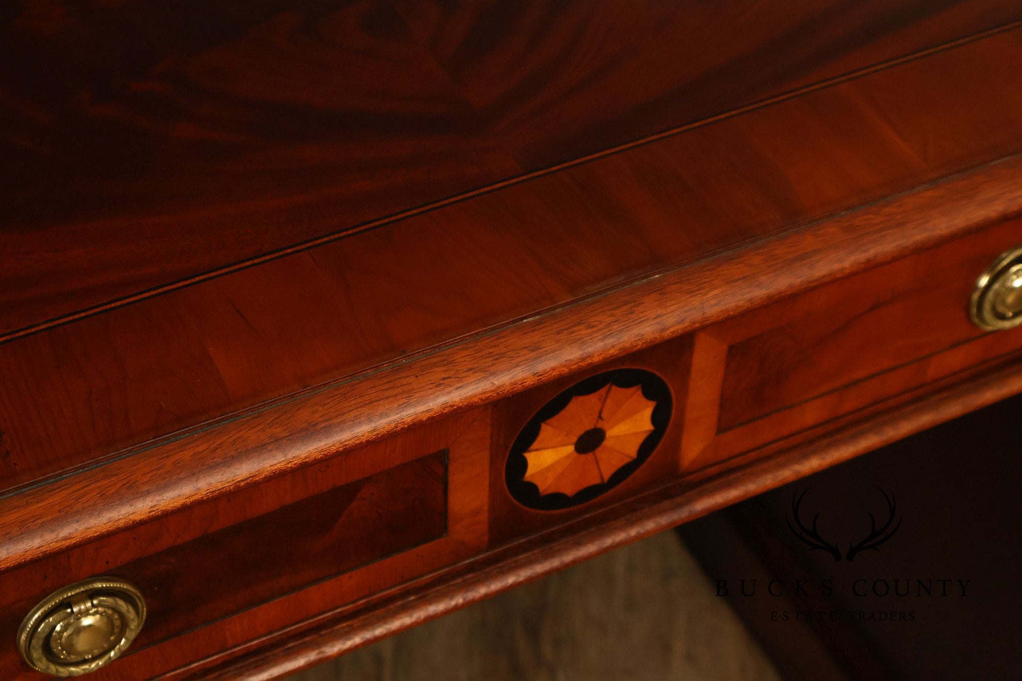 Hekman Traditional Mahogany Inlaid Seven Drawer Executive Desk