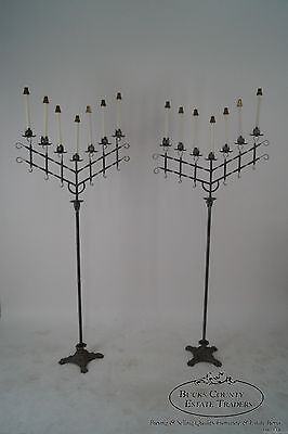 Quality Pair of Wrought Iron Tall Floor Torchieres