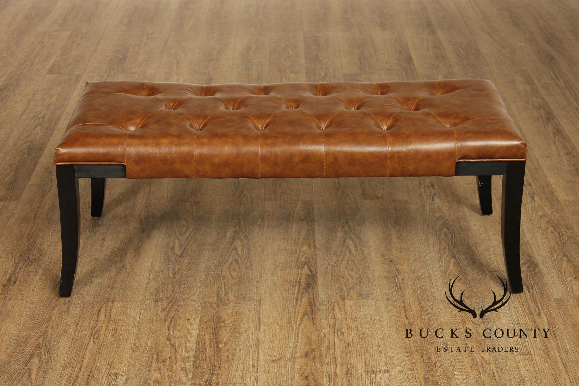 Pair Of Safavieh Tufted Brown Leather Benches