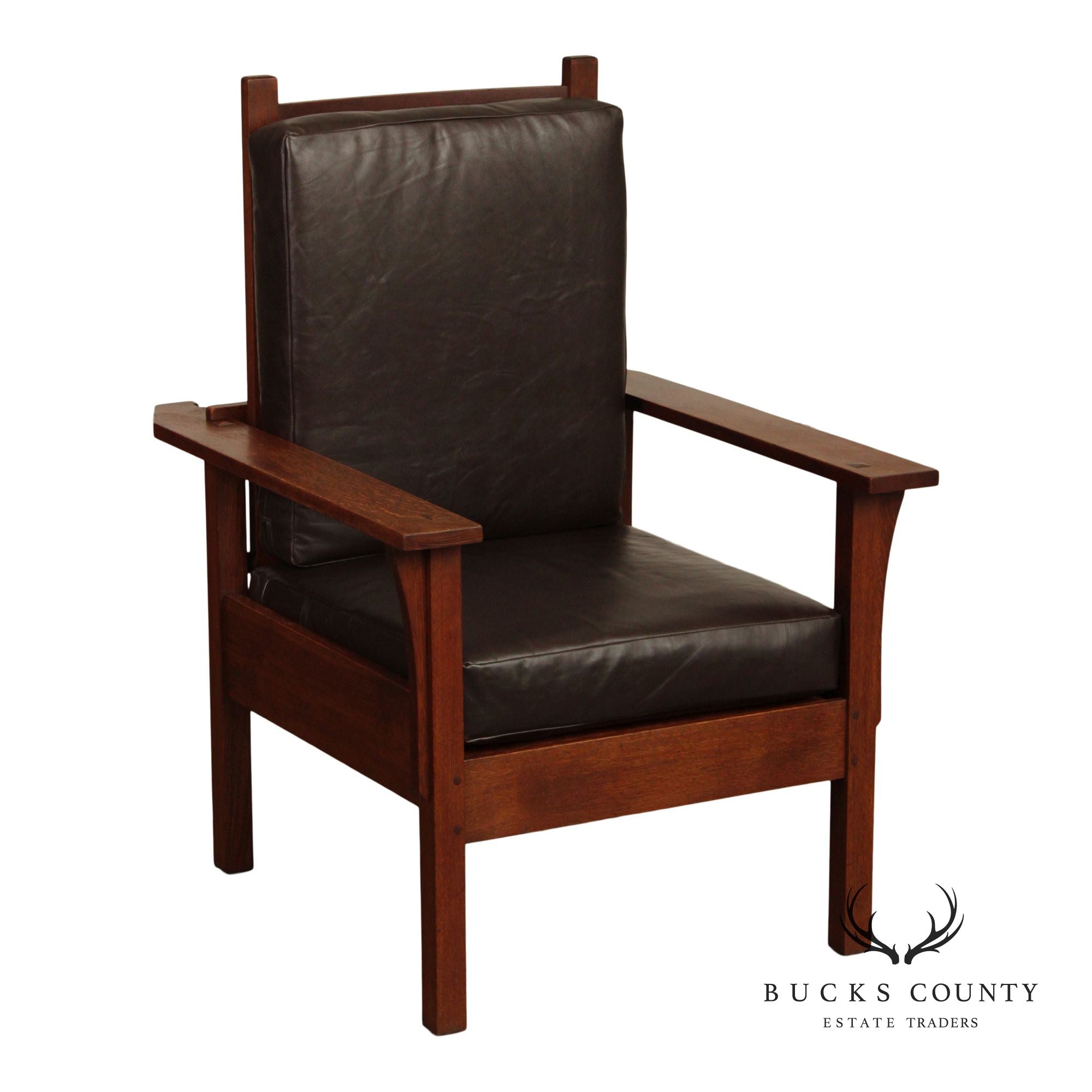 Antique Mission Oak and Leather Reclining Morris Chair