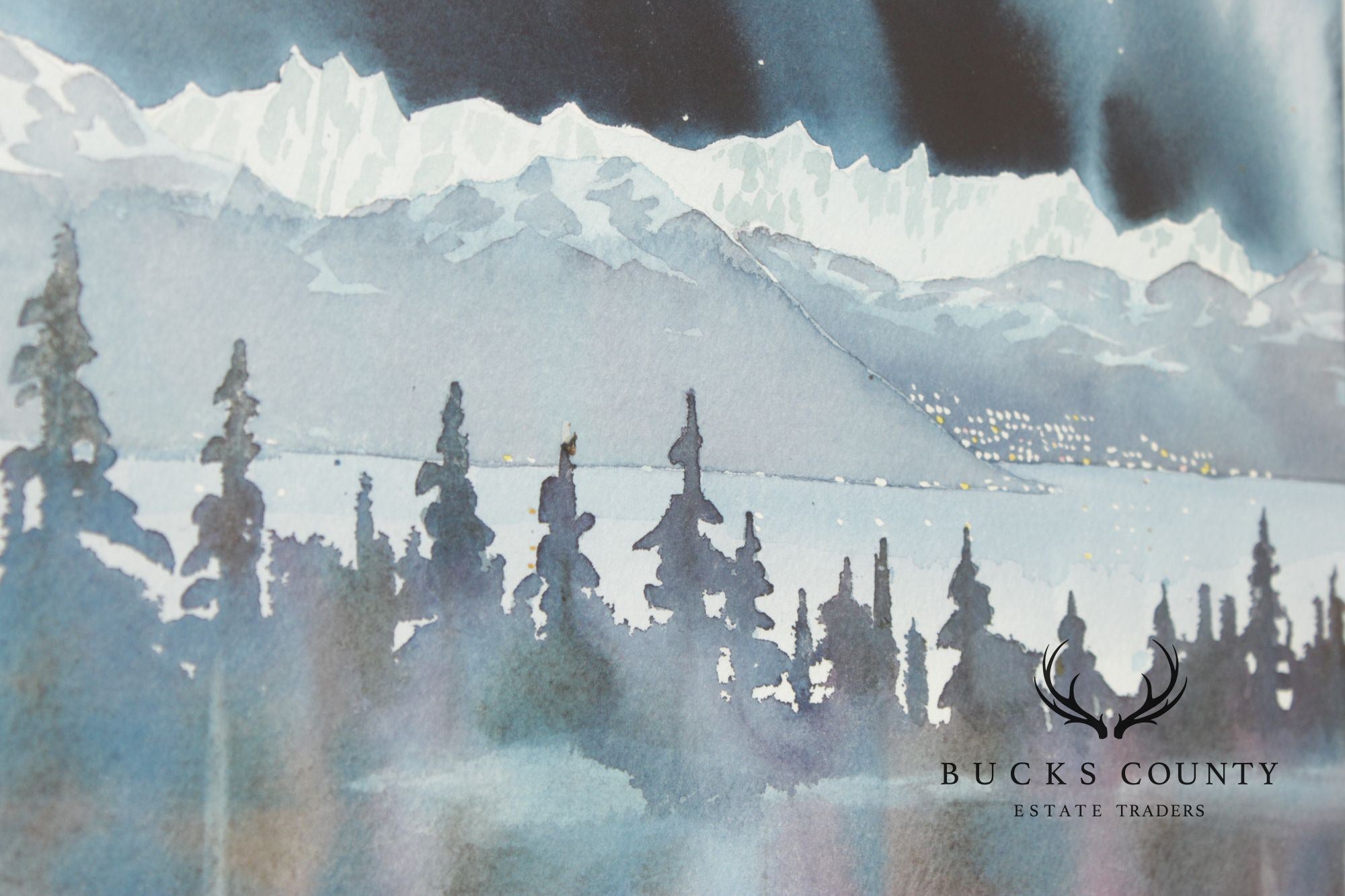 John Svenson Watercolor Painting, Ski Party