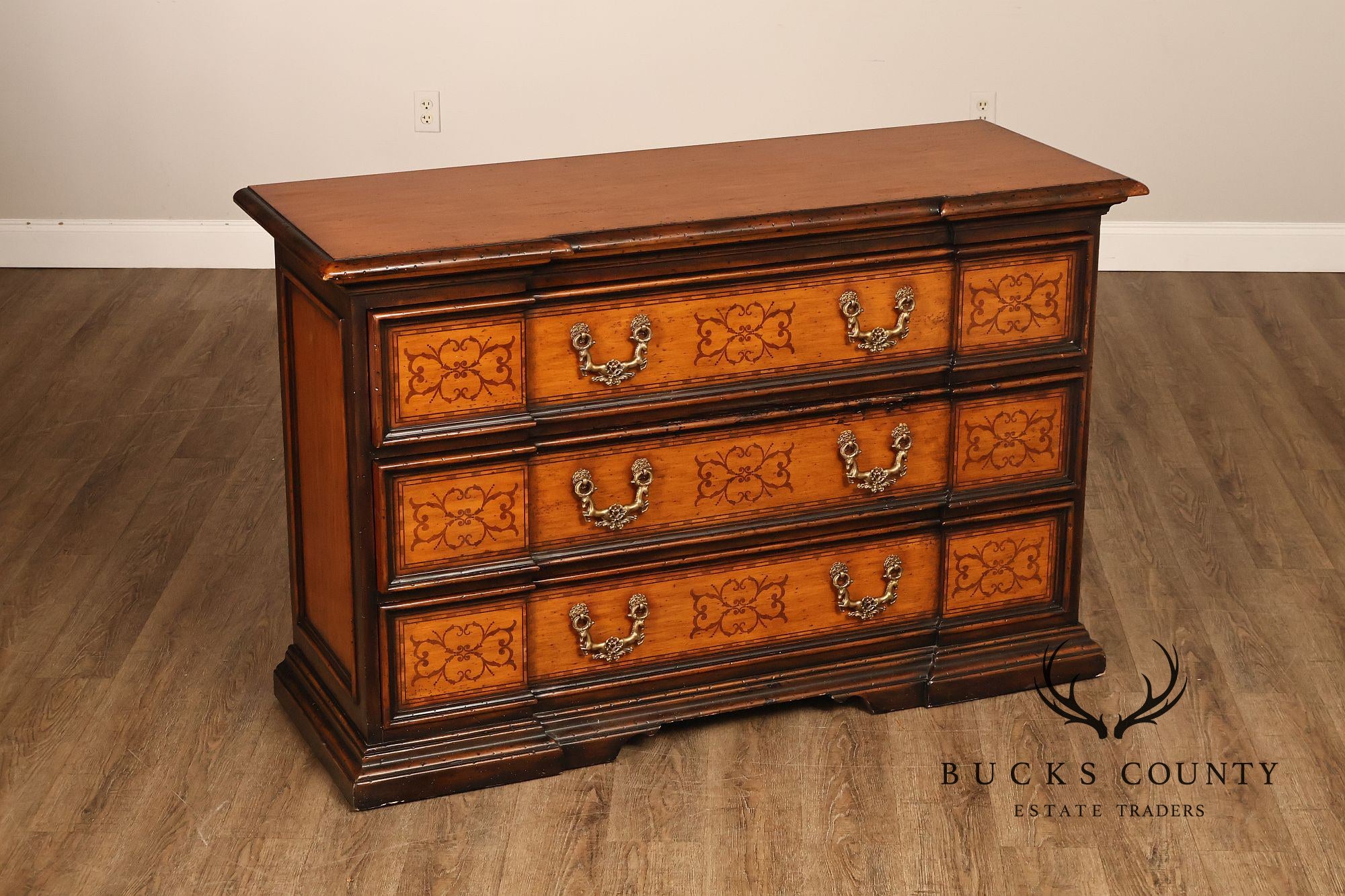 Theodore Alexander Chateau Du Vallois Inlaid Three Drawer Dresser