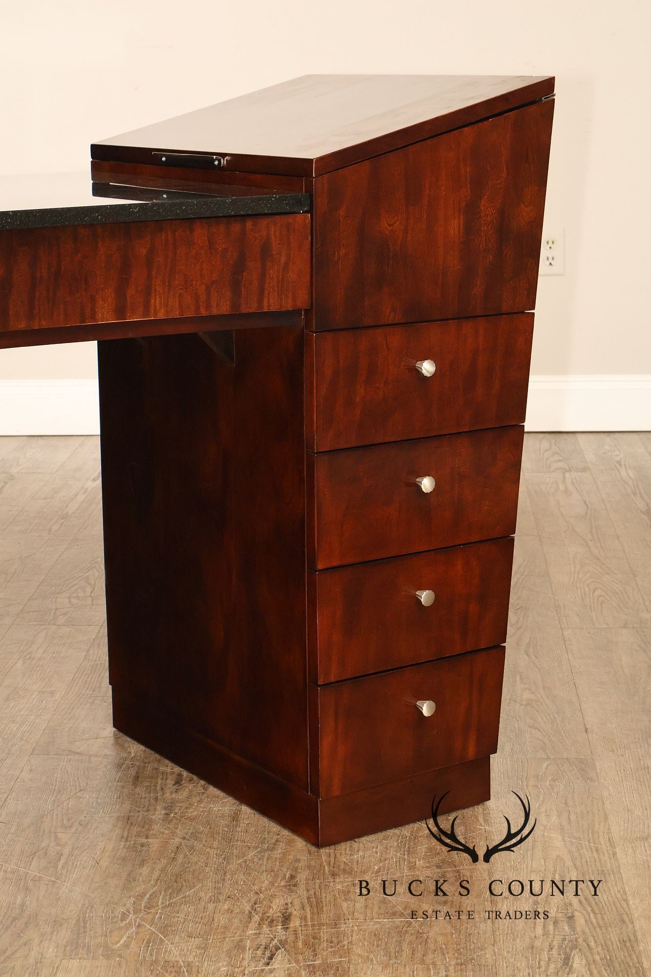 Hickory White Mahogany Art Deco Style Vanity Desk With Mirror