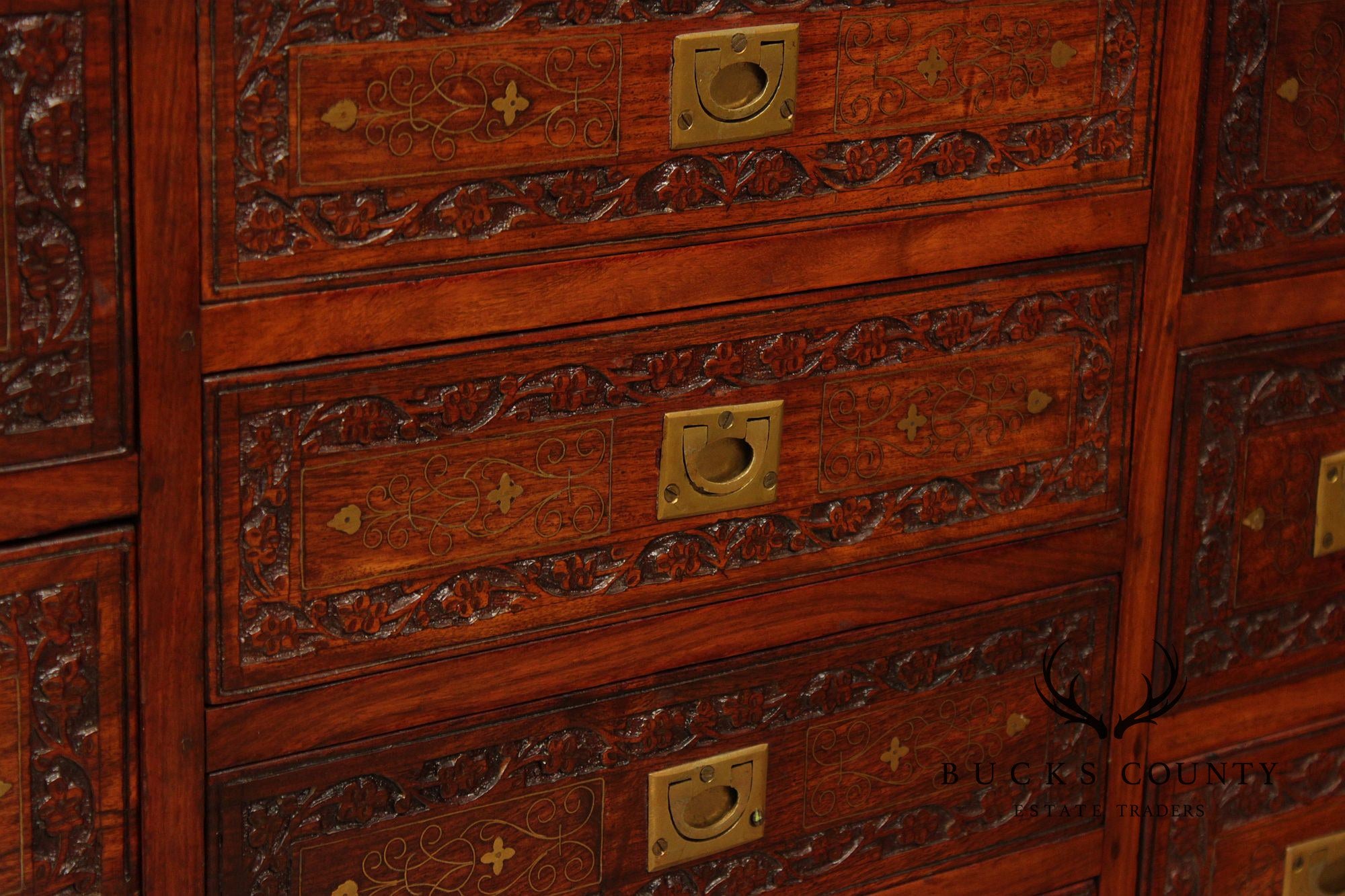 Anglo Indian Campaign Carved Rosewood Chest of Drawers