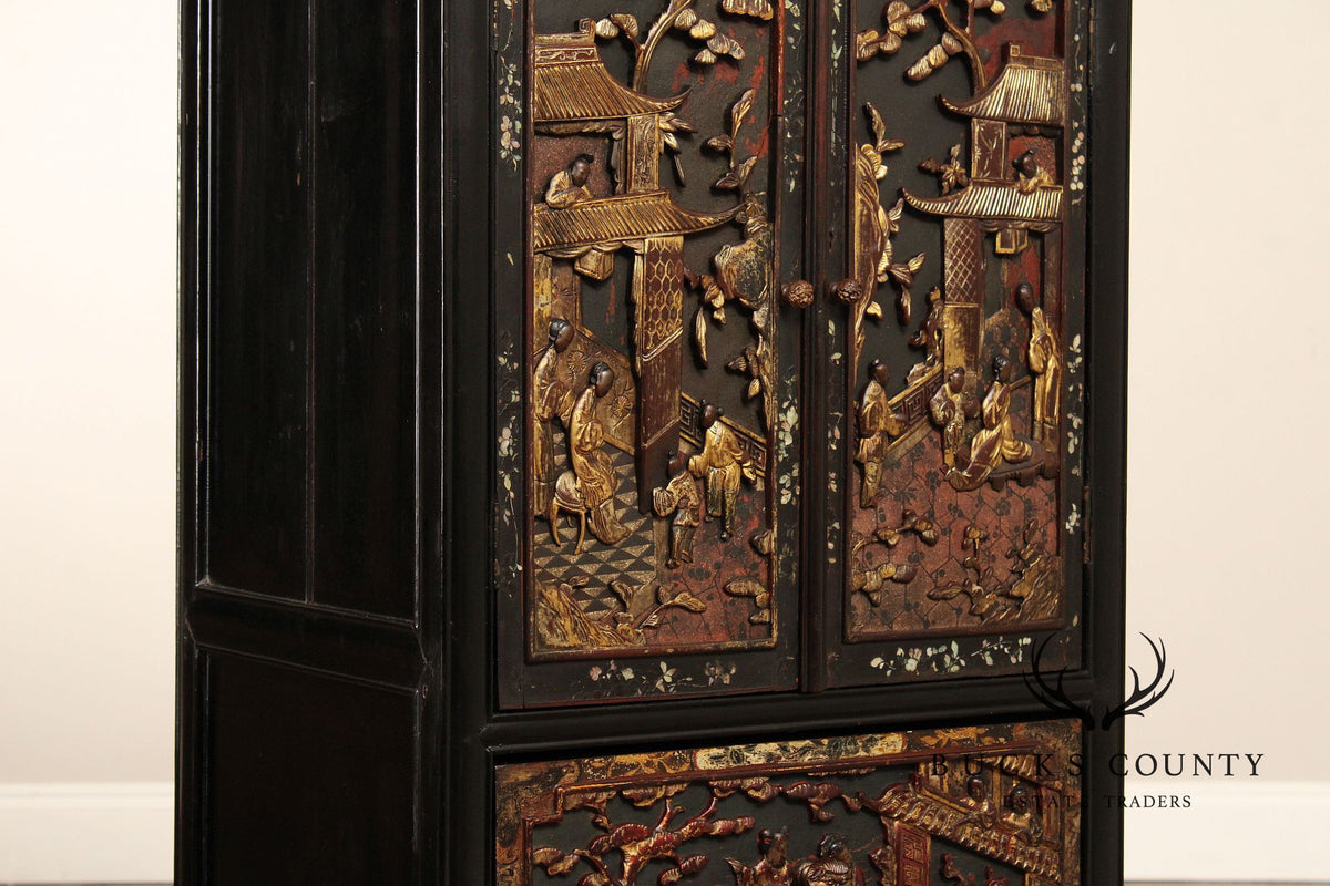 Chinese Export Style Carved Lacquer Cabinet