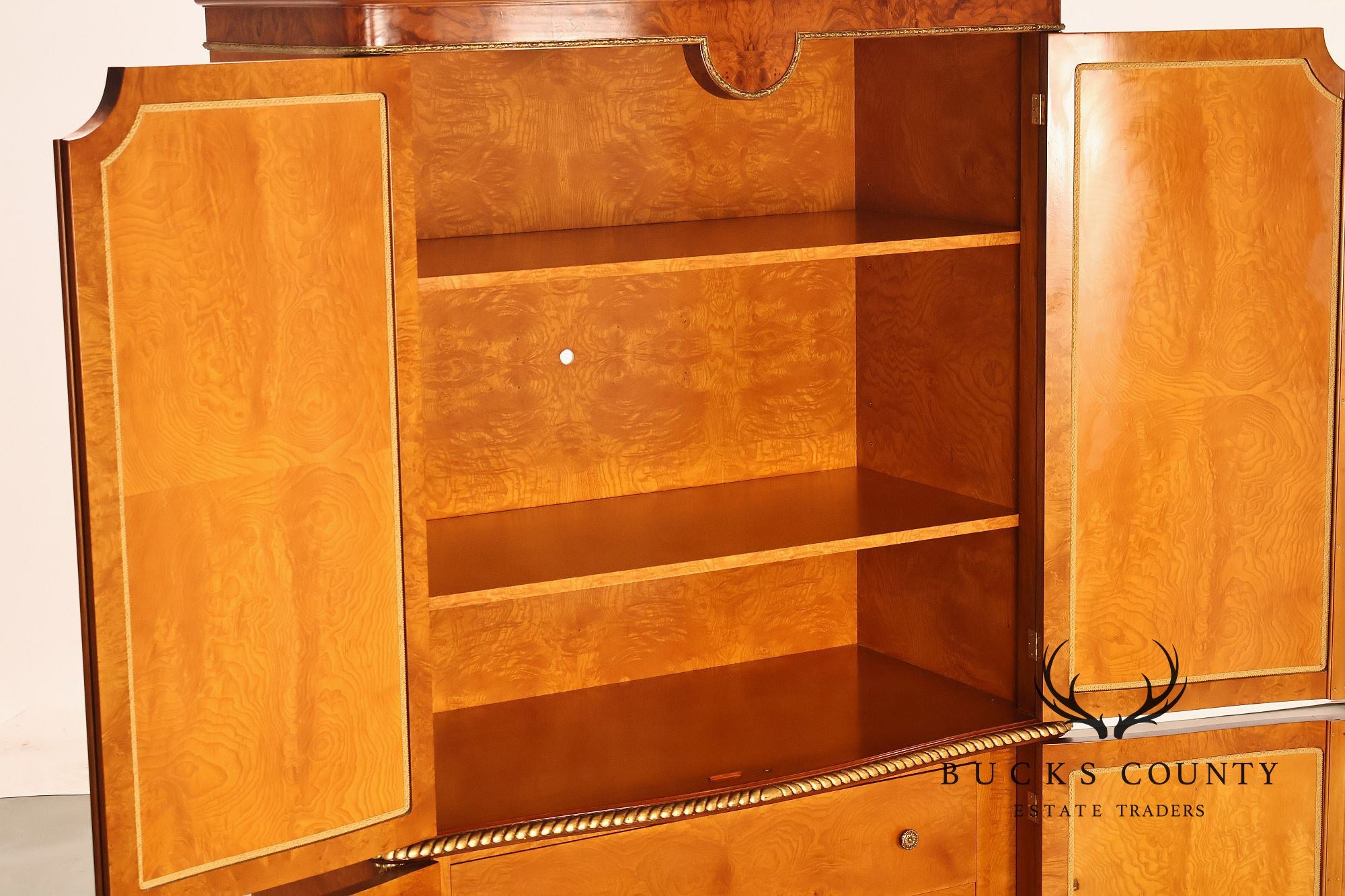 French Louis XV Style Burl Walnut Linen Closet Armoire