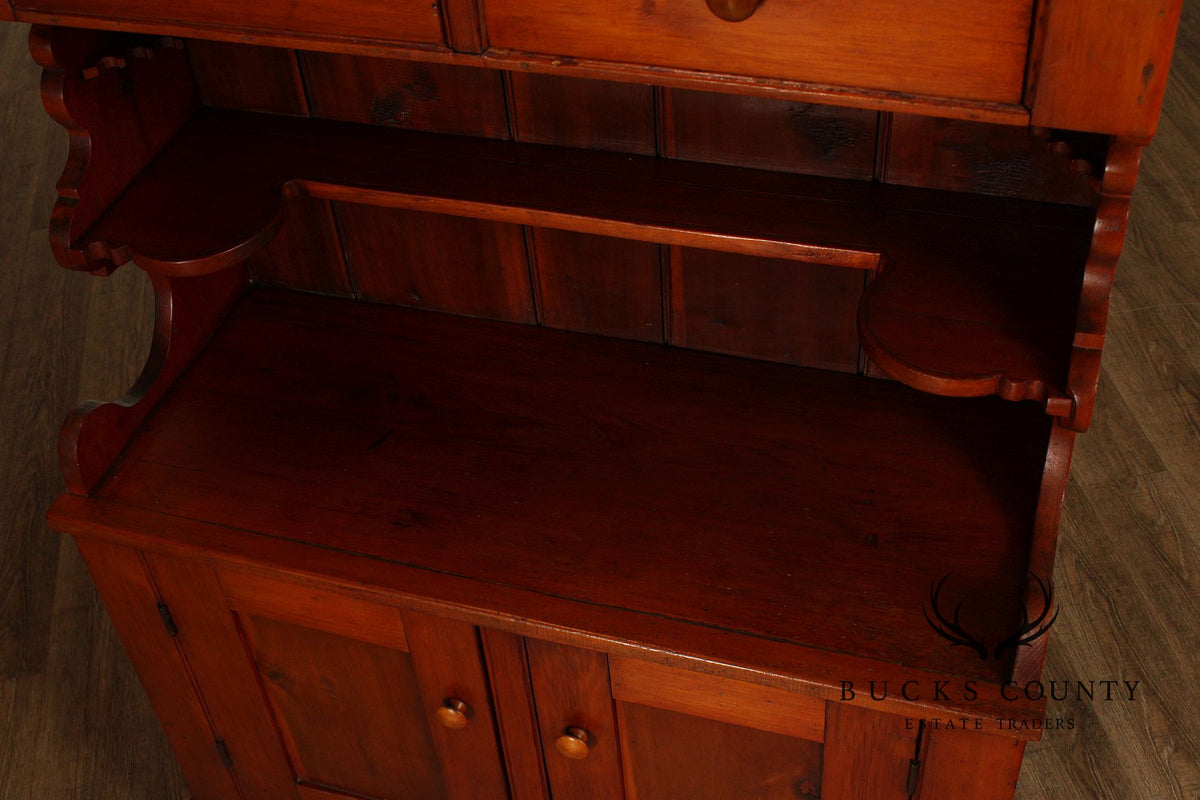 Antique American Country Pine Step-Back Cupboard Hutch