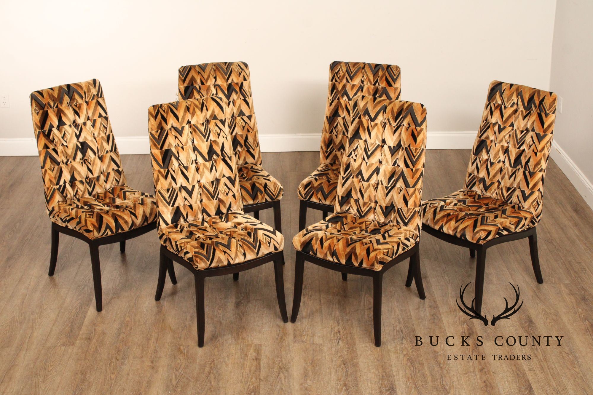 Custom Craft Set Of Six Upholstered Dining Chairs