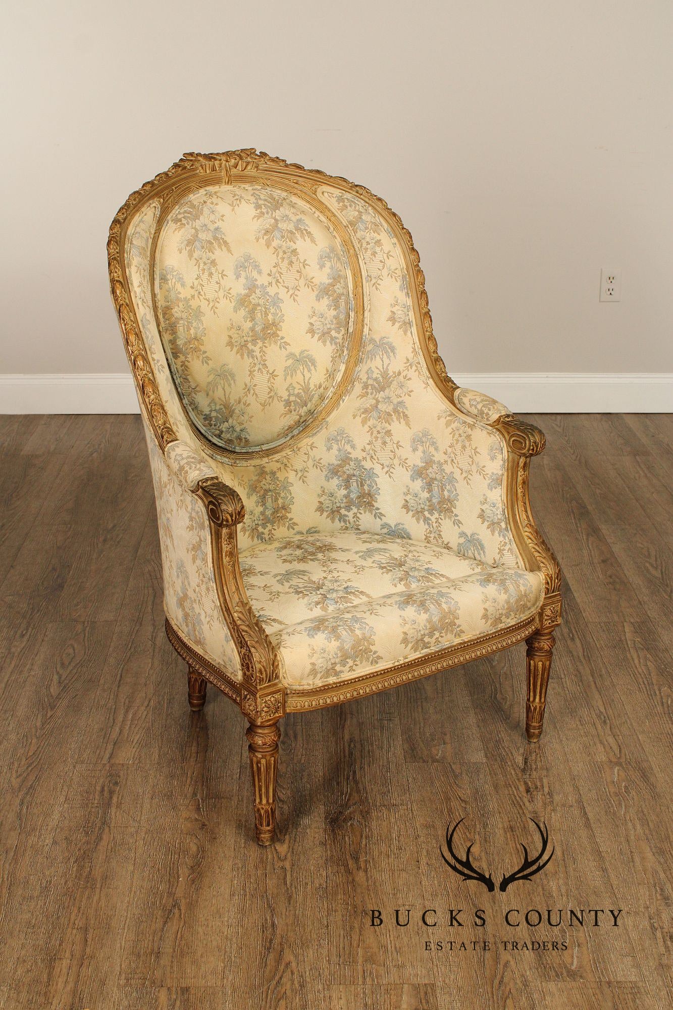 Antique French Louis XVI Style Giltwood Bergère Chair