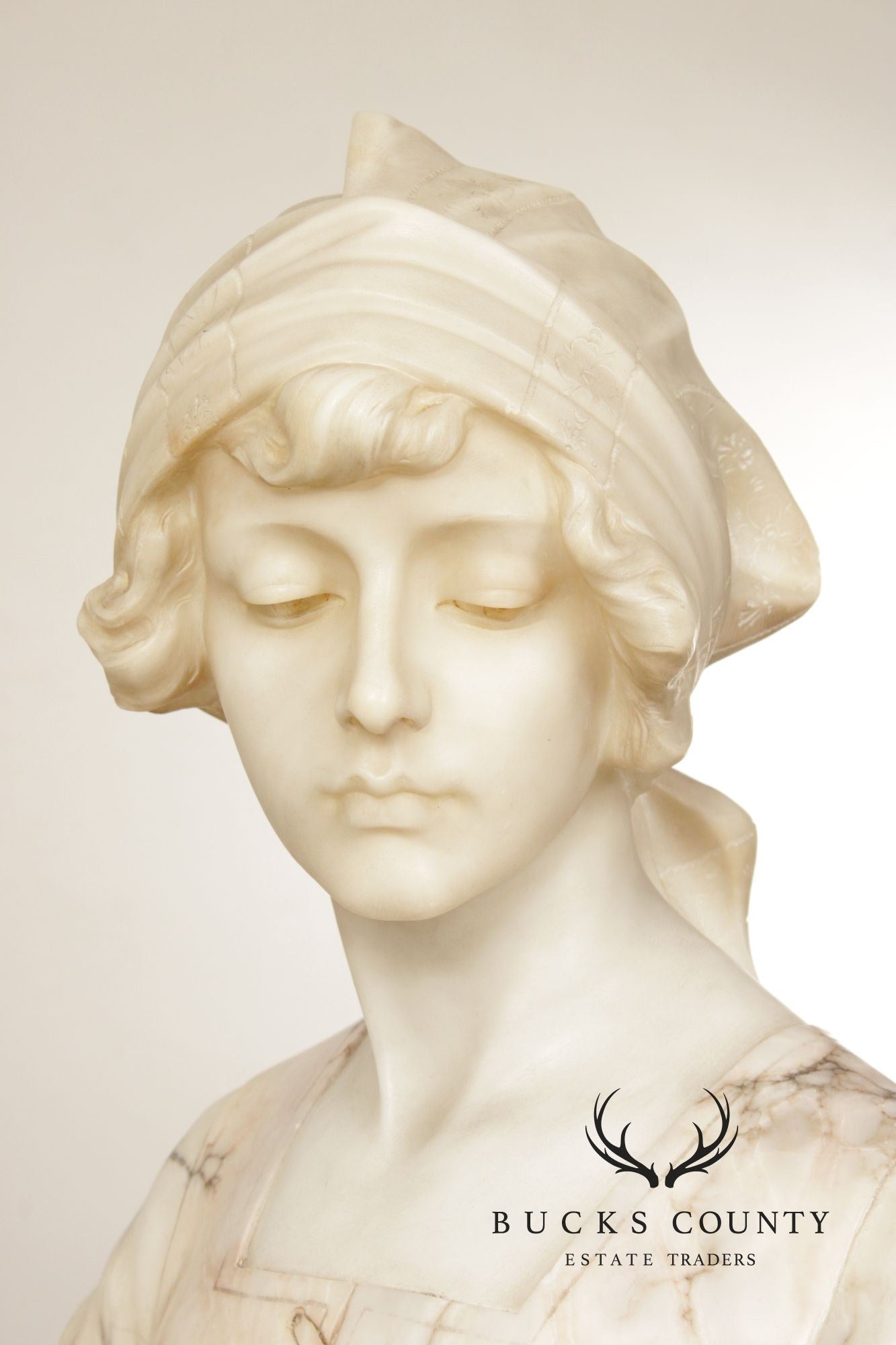 Cipriano Cipriani Carved Marble Bust of a Young Woman