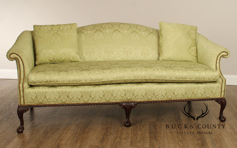 CHIPPENDALE STYLE MAHOGANY BALL AND CLAW FOOT SOFA