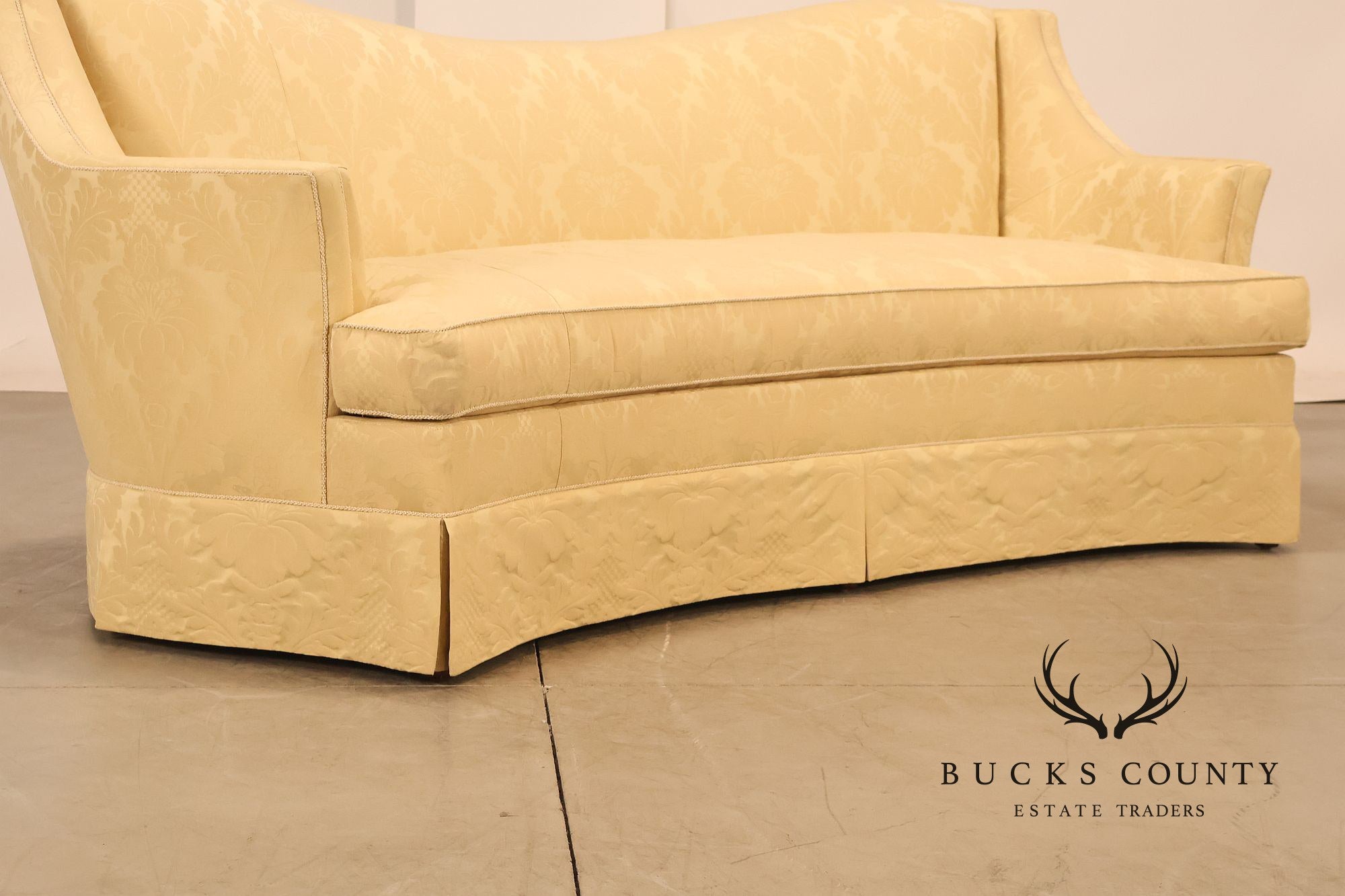 Councill Custom Damask Upholstered Curved Back Sofa