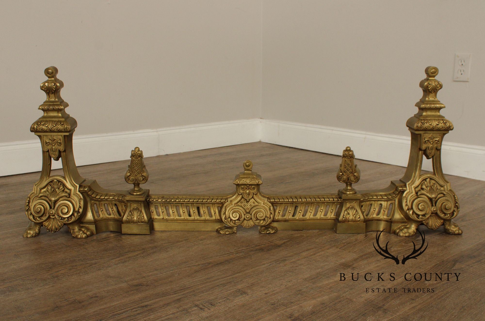 French Louis XV Style Brass Fireplace Set