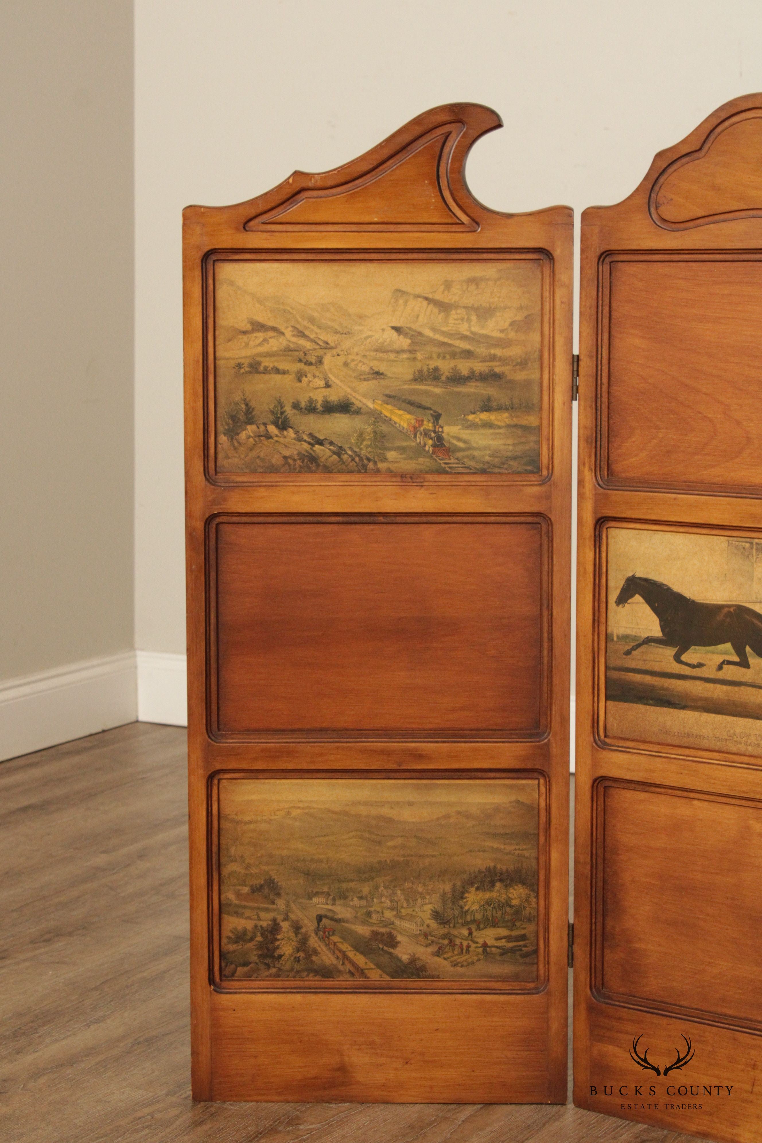 Vintage Three-Panel Decoupage Folding Screen