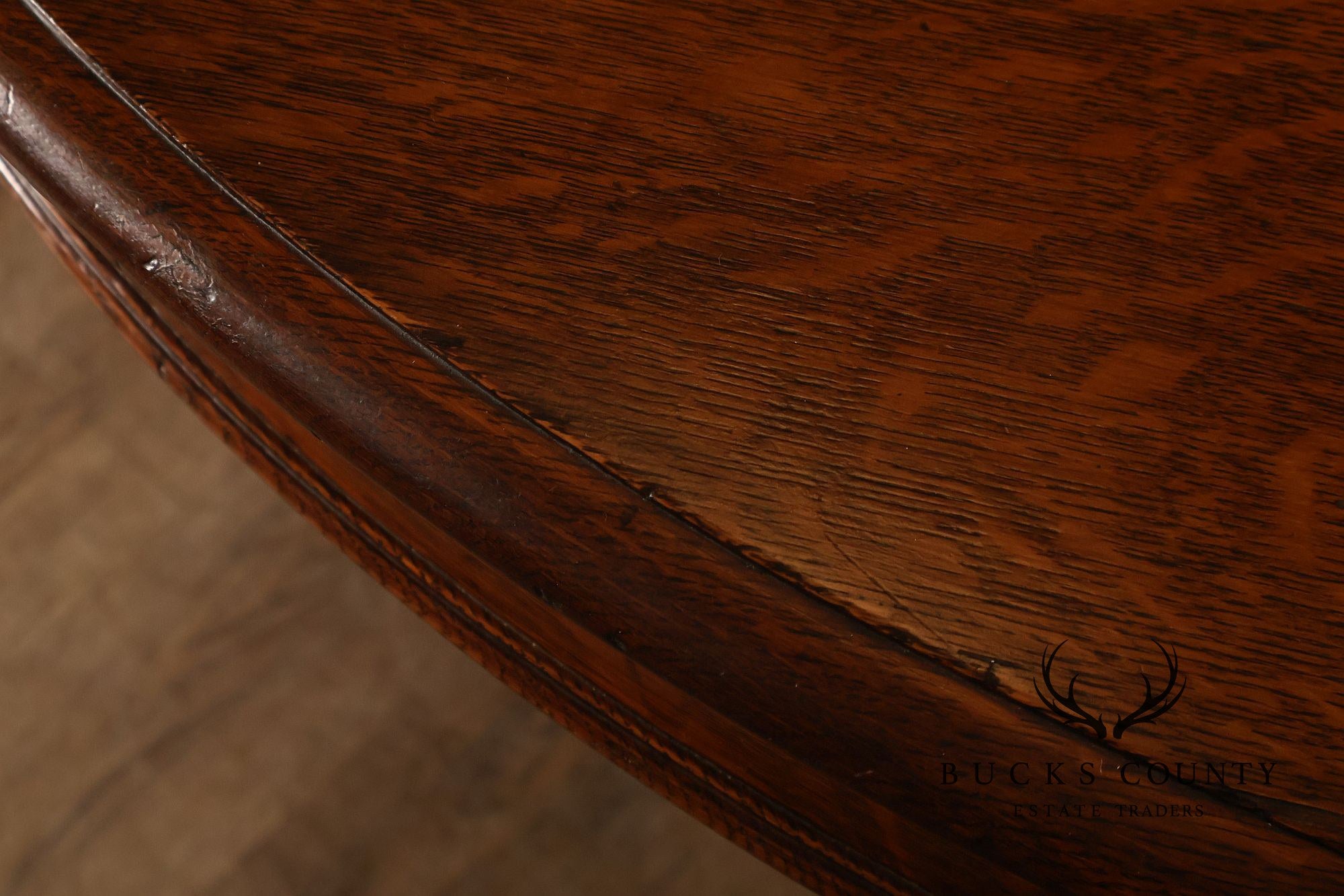 Antique 57 inch Round Oak Pedestal Dining Table With Carved Claw Feet