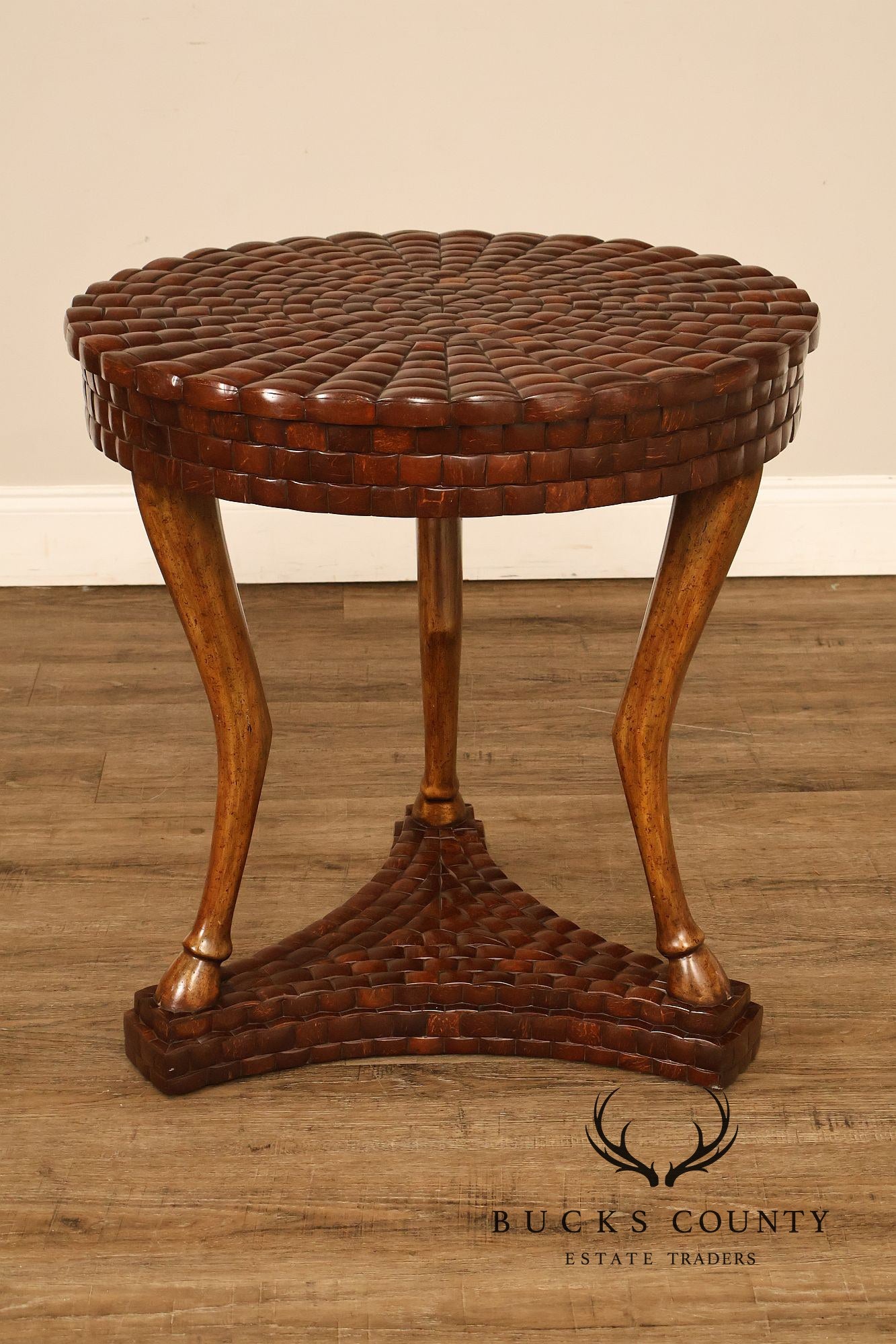 Maitland-Smith Pair Of Woven Top Round End Tables