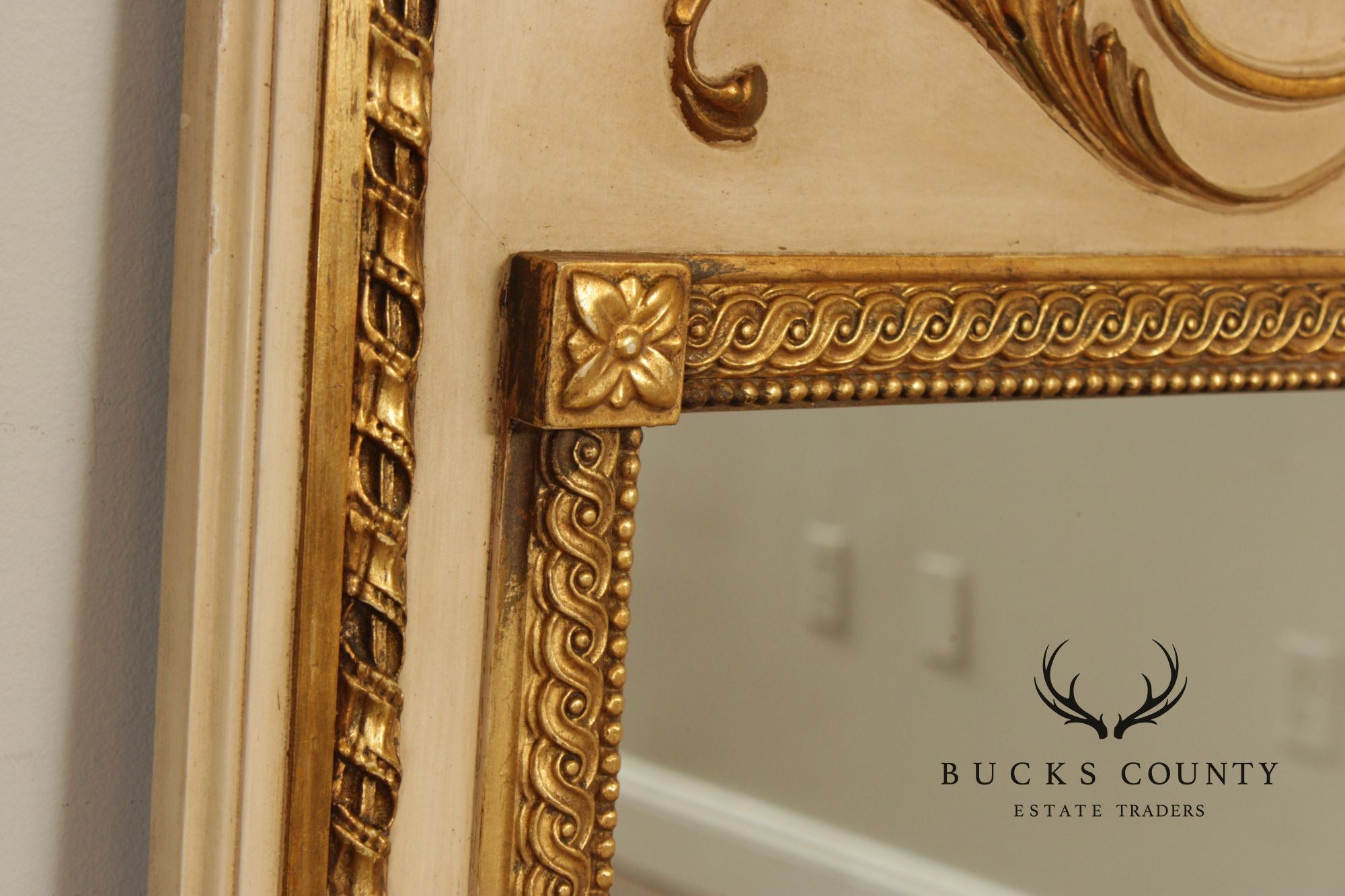 Vintage French Neoclassical Style Partial Gilt Trumeau Mirror