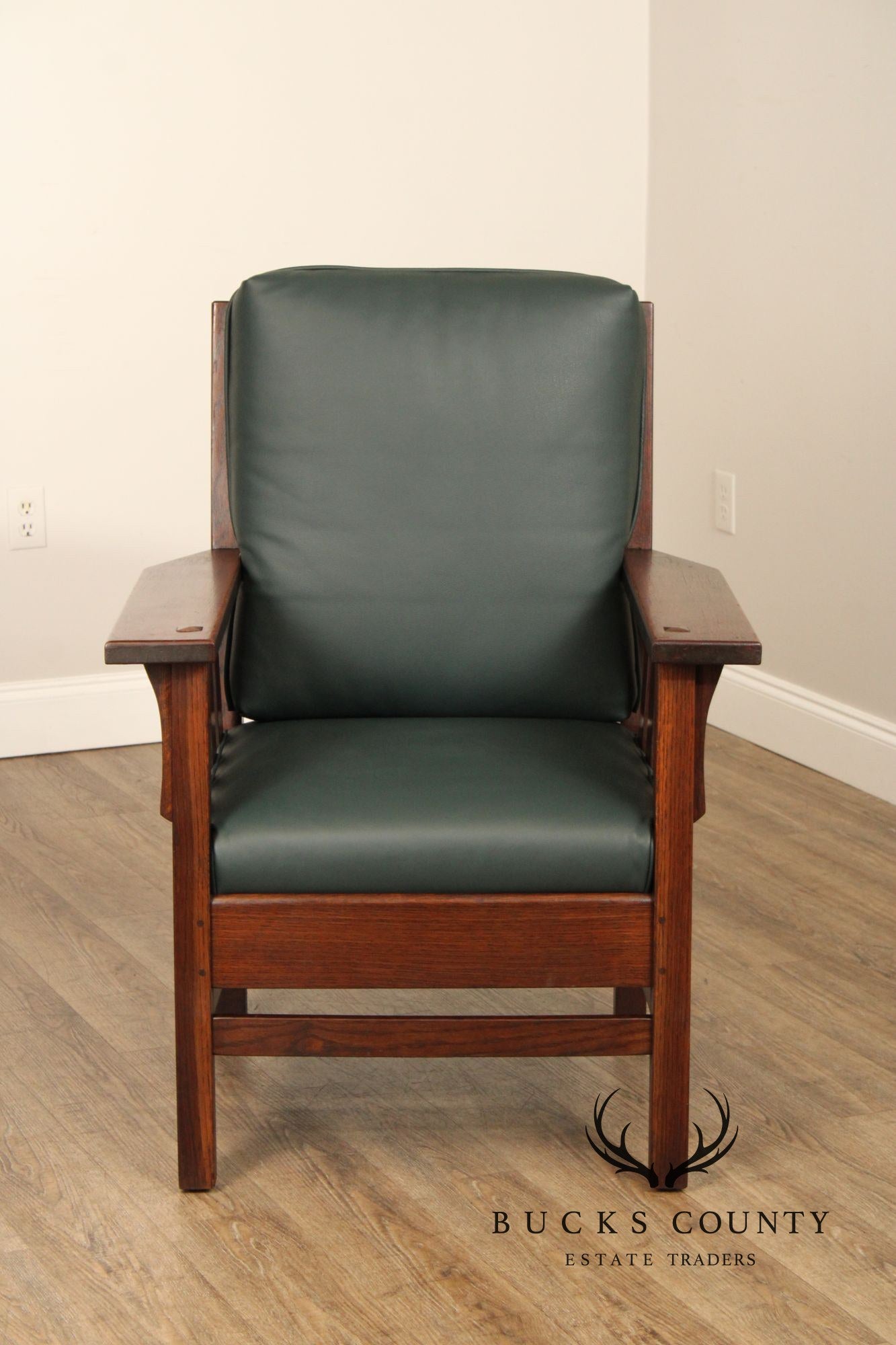 JM Young Antique Mission Oak and Leather Armchair