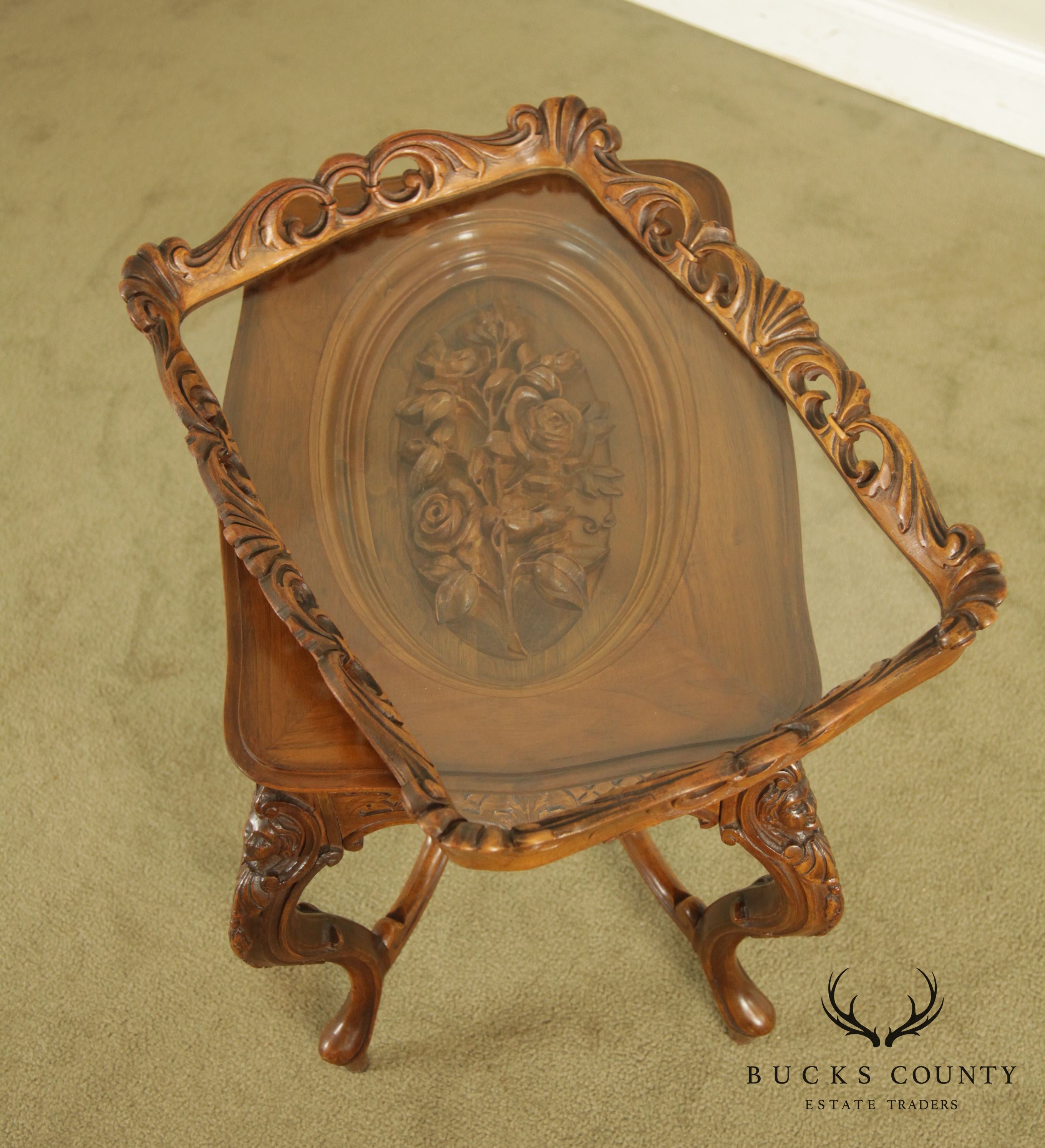 Renaissance Revival Antique Carved Walnut Tray Top Coffee Table