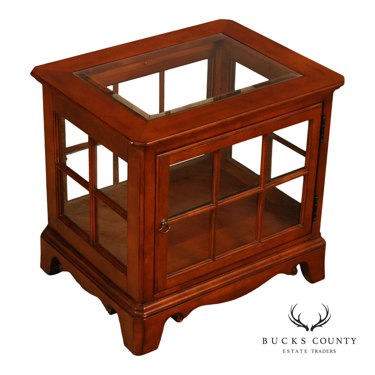 Traditional Cherry Finish Glass Display End Table