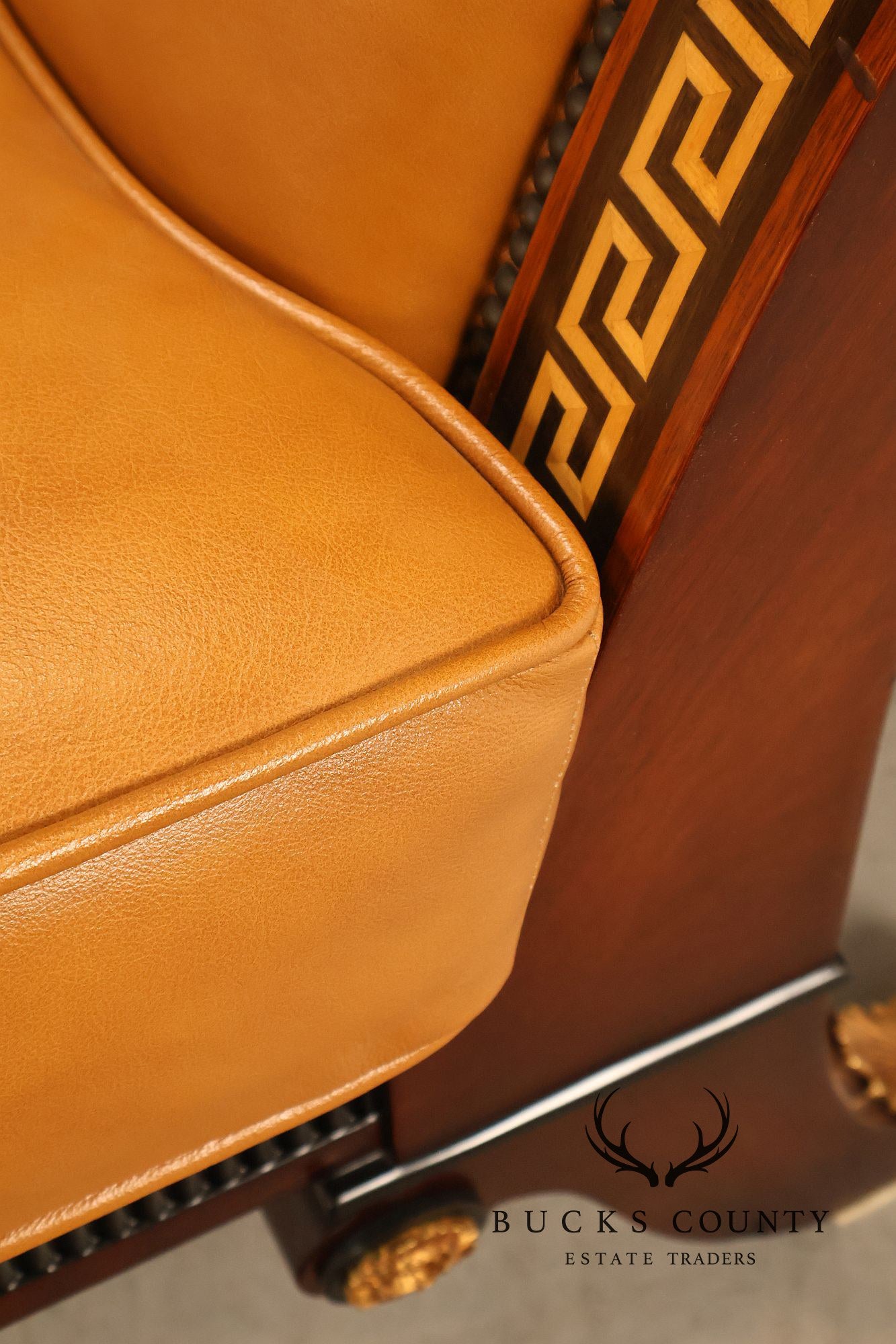 Empire Style Mahogany And Leather Armchair With Gilt Bronze Mounts