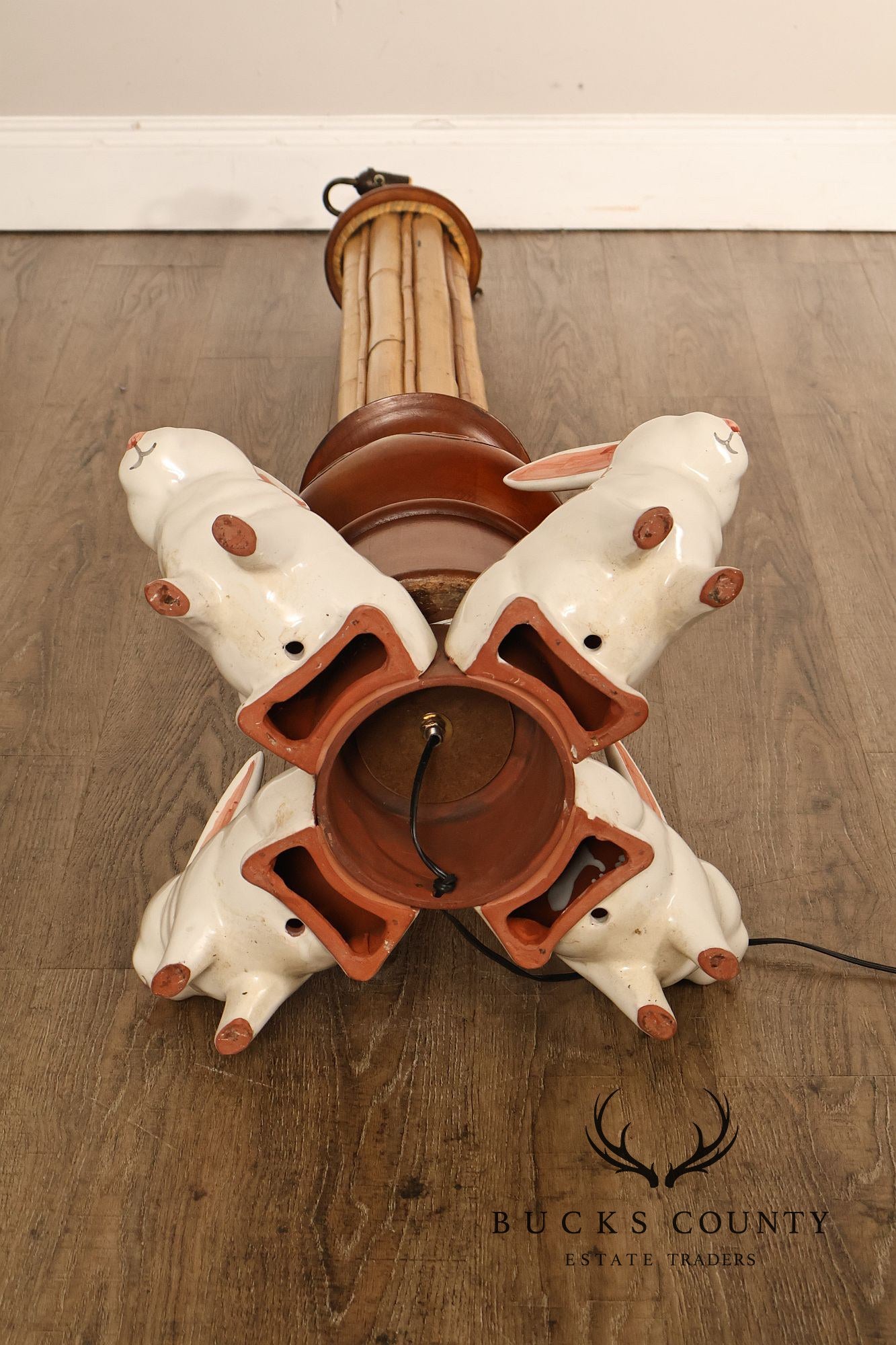 MacKenzie-Childs Rabbit Floor Lamp With Bamboo Column And Beaded Shade