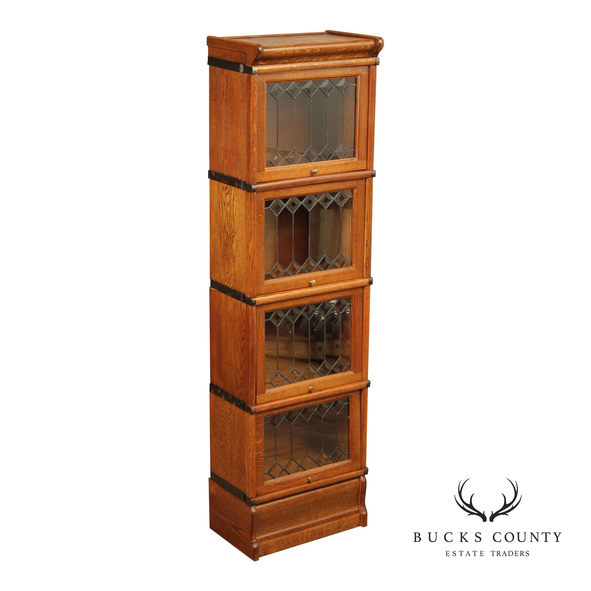Globe Wernicke Antique Narrow Oak Four-Section Barrister Bookcase
