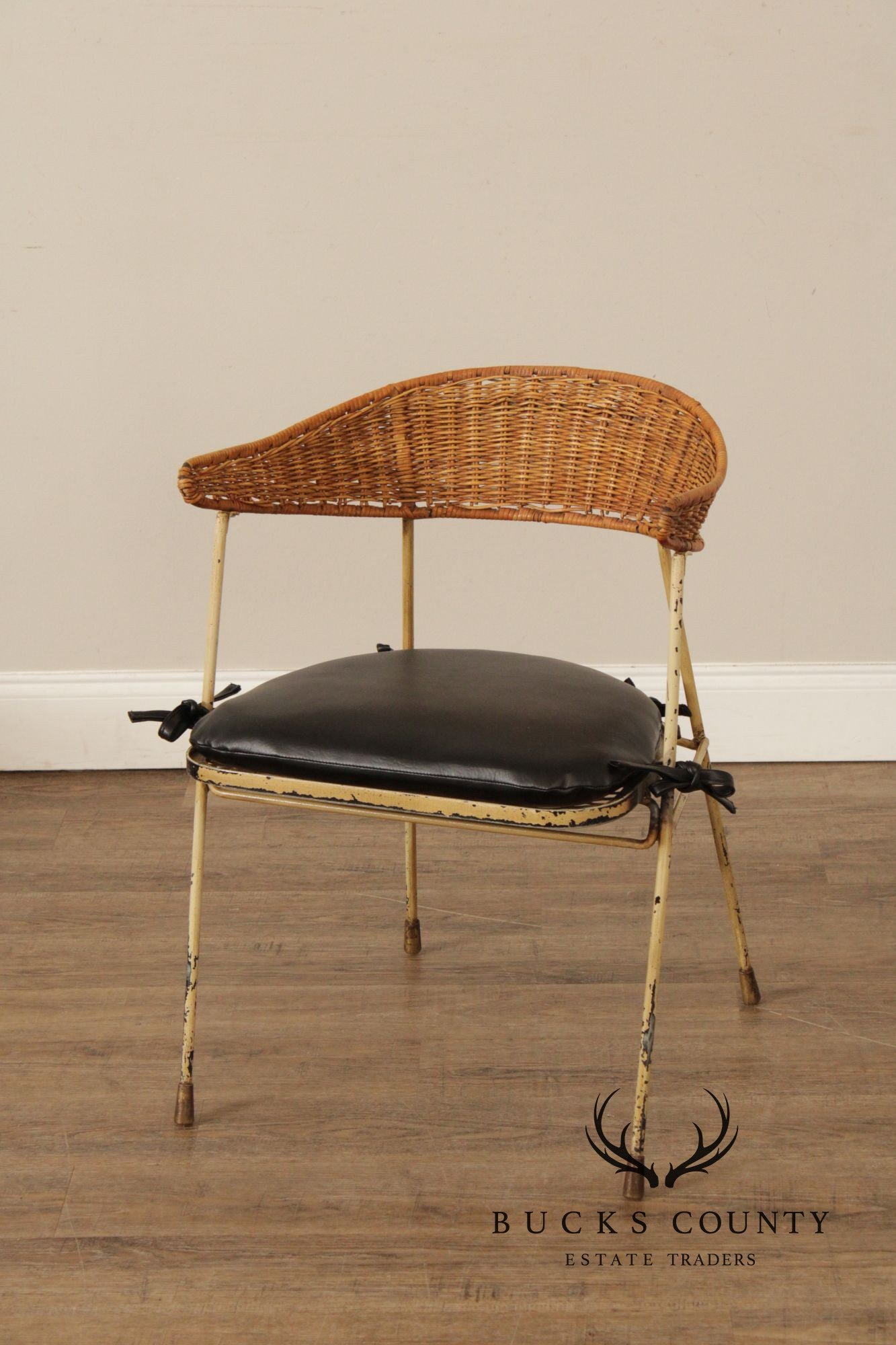 Salterini Mid Century Modern Set of Four Wicker And Iron Side Chairs