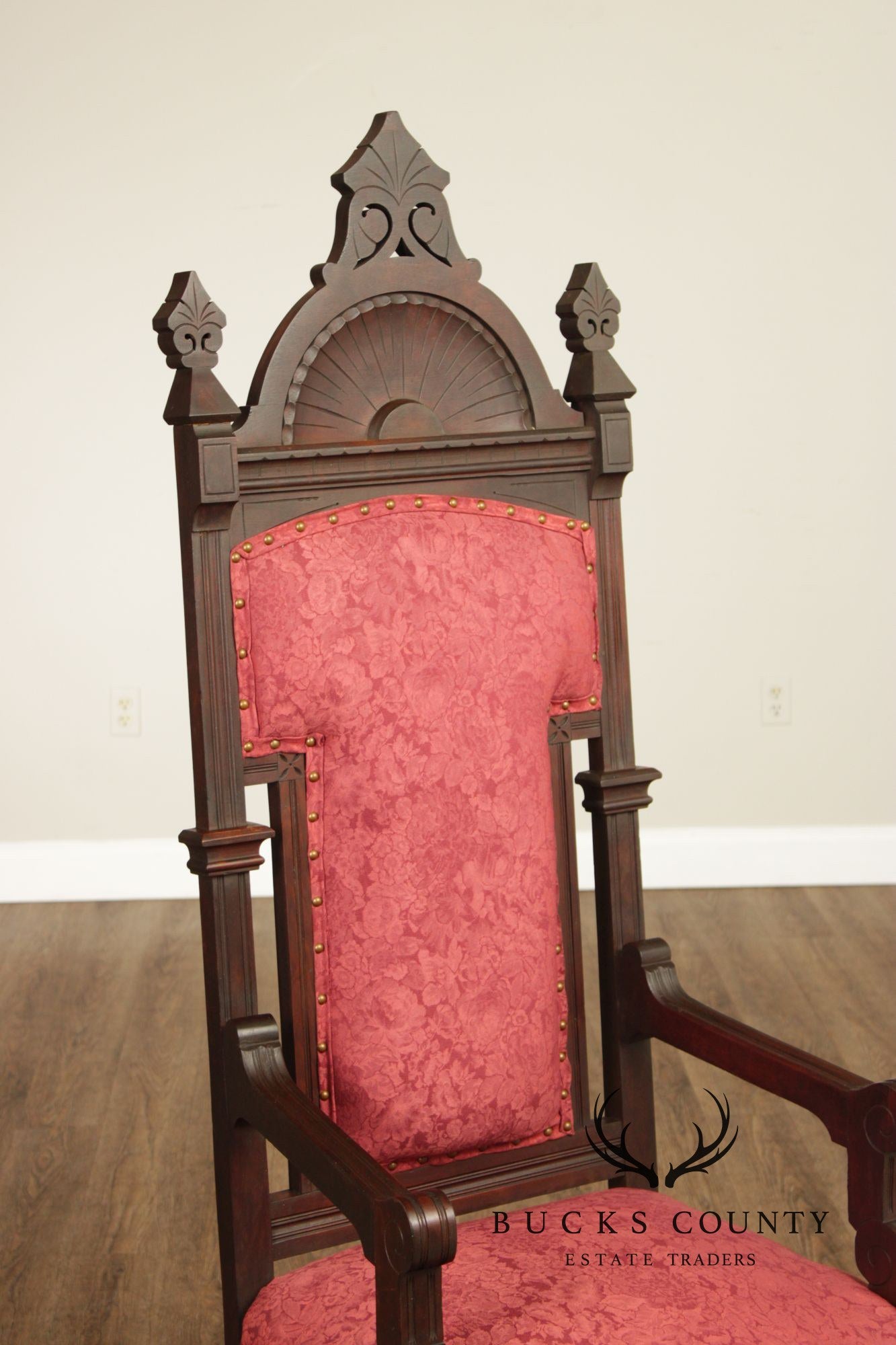 Antique American Gothic Revival Throne Chair