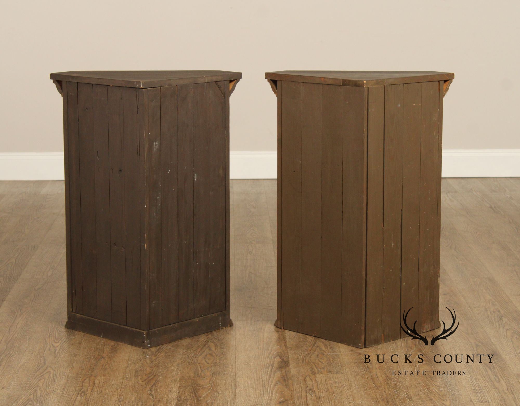 Pair Of Handcrafted Folk Art Painted Pine Corner Cabinets