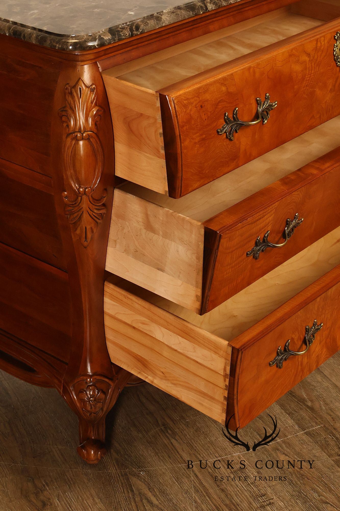 Century Furniture Pair of Marble Top Bombe Chests