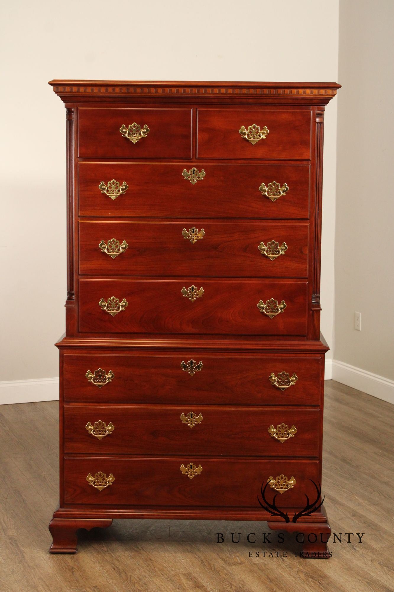 Statton Chippendale Style Cherry Chest on Chest