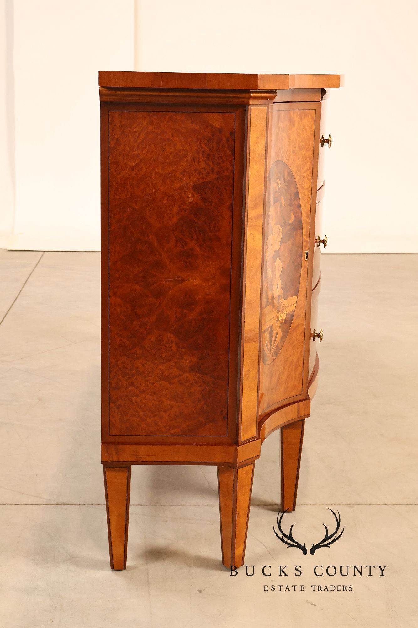 Italian Marquetry Inlaid Burl Wood Credenza Sideboard Server
