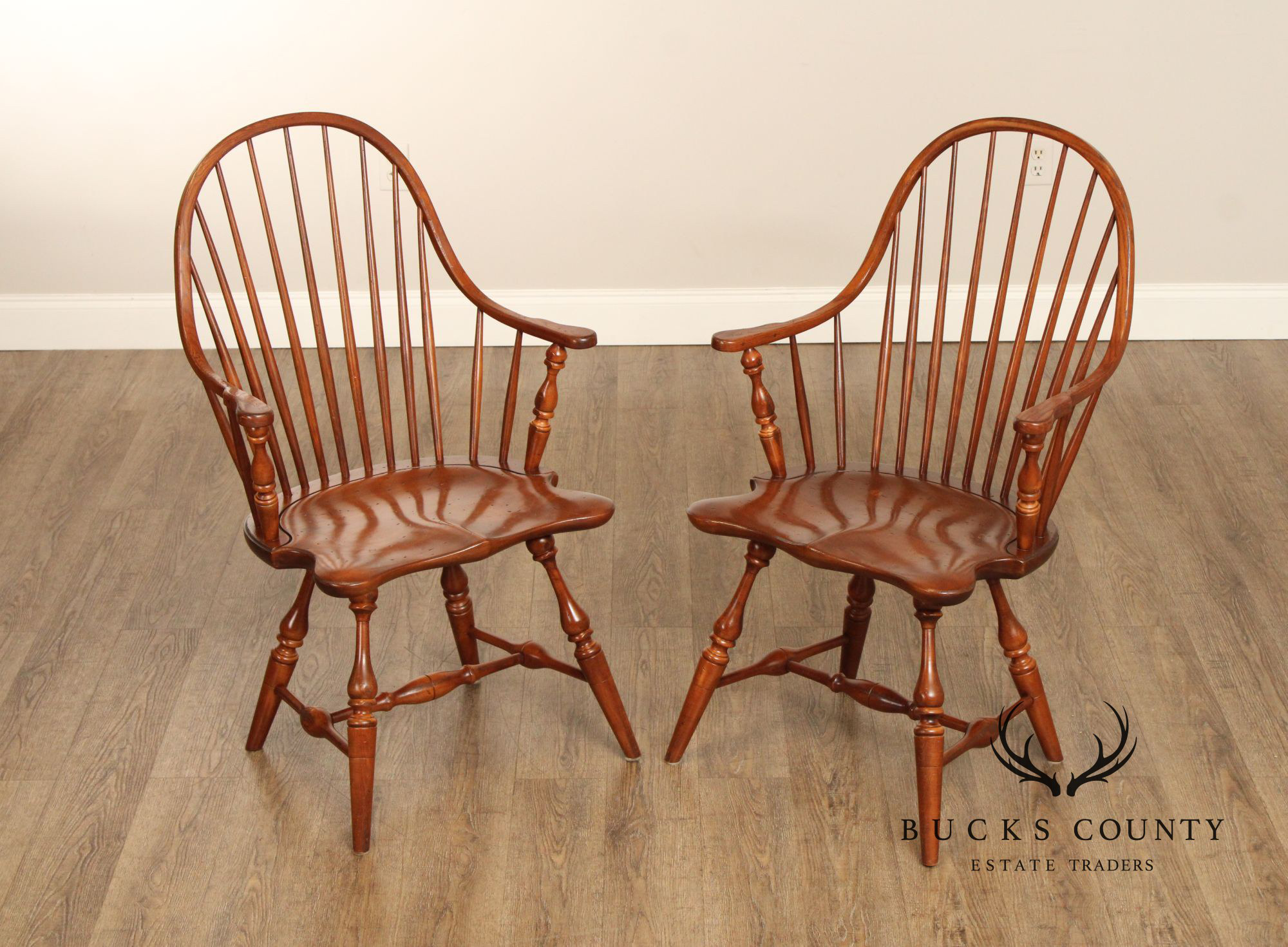 Frederick Duckloe Early American Style Pair of Windsor Armchairs