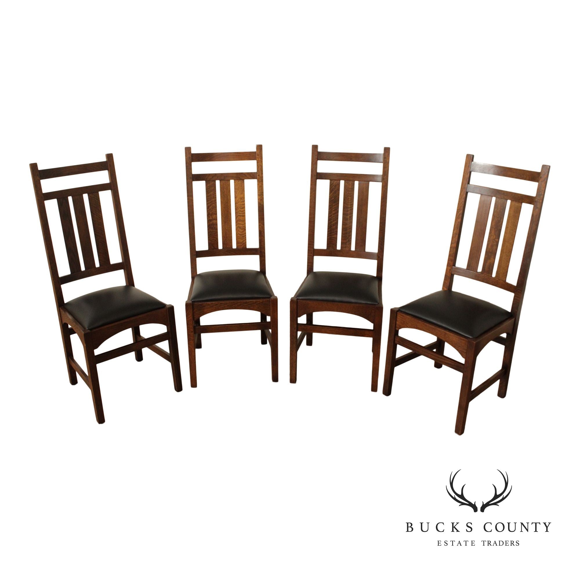 Stickley Mission Collection Harvey Ellis Set of Four Oak Dining Chairs